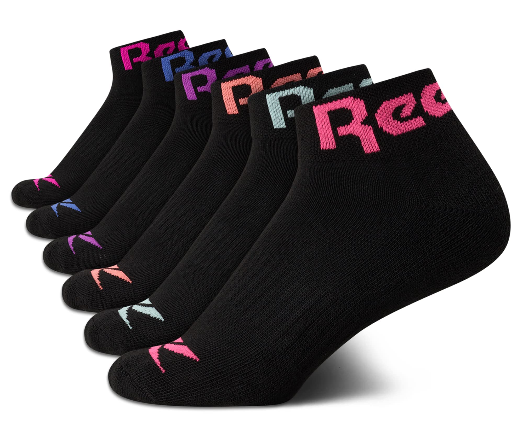 Reebok Girls' Athletic Socks - 6 Pack Arch Support Compression Cushioned Quarter Crew Socks for Running, Basketball & Sports - Comfortable Breathable Workout Socks for Kids & Teens