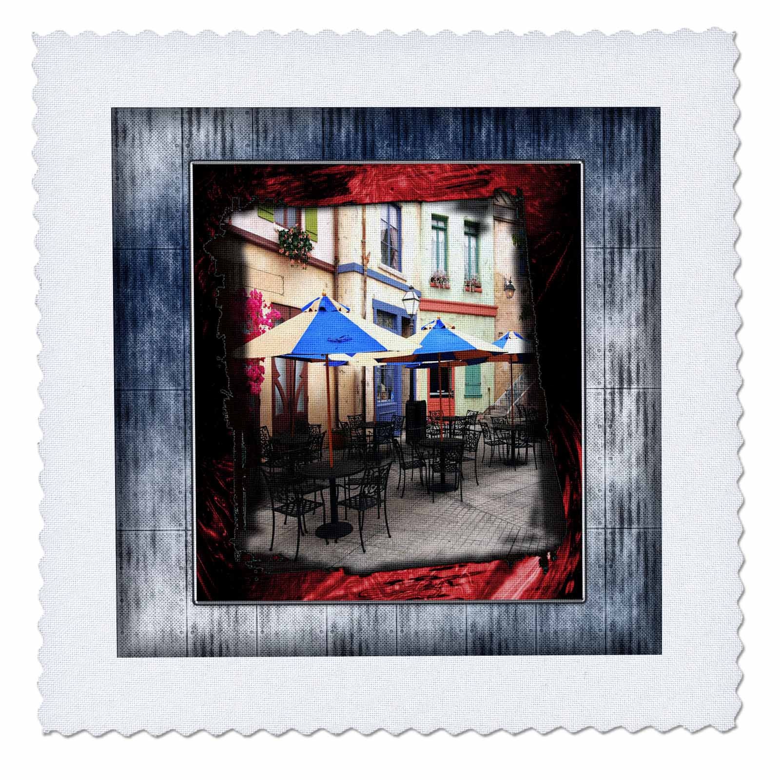 3D Rose Paris Street Café Square Quilt 25x25 Inches - Vintage French Decor Bedspread for Home, Bedroom & Living Room - Cozy Throw Blanket for Sofa, Couch & Dorm Room Decor