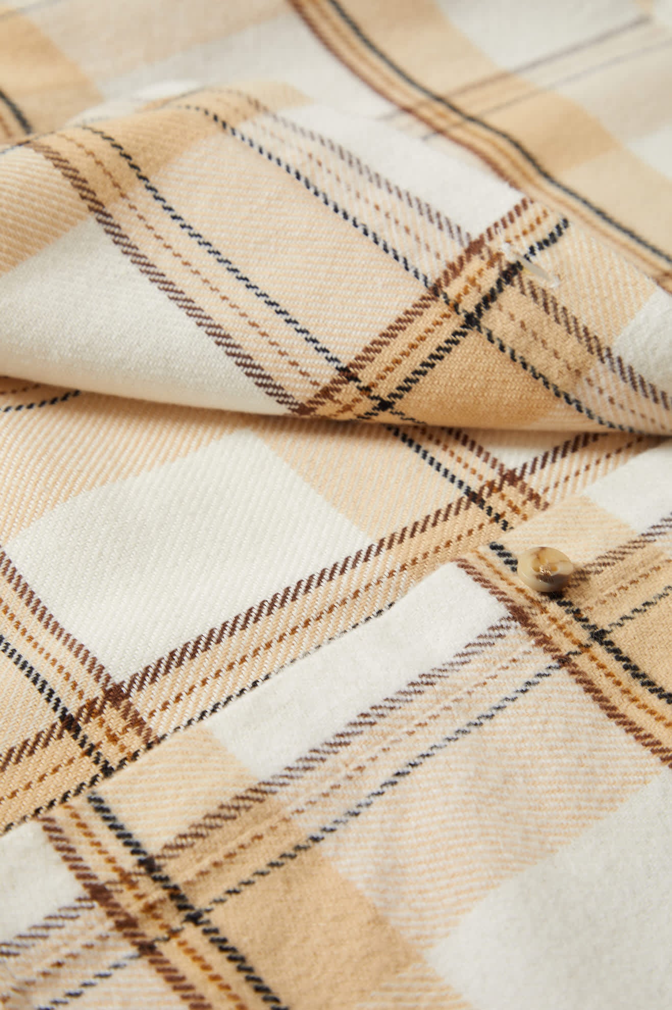 Bowery Women's Classic Long Sleeve Flannel Shirt - Off White/Semolina/Washed Copper Plaid - Cozy Fall & Winter Layering Essential for Casual Outfits