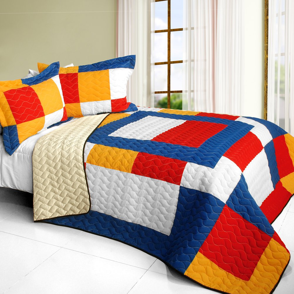 Rock Paper Scissors 3-Piece Vermicelli Quilted Patchwork Bedding Set - Full/Queen Size Comforter for Cozy Bedroom Decor