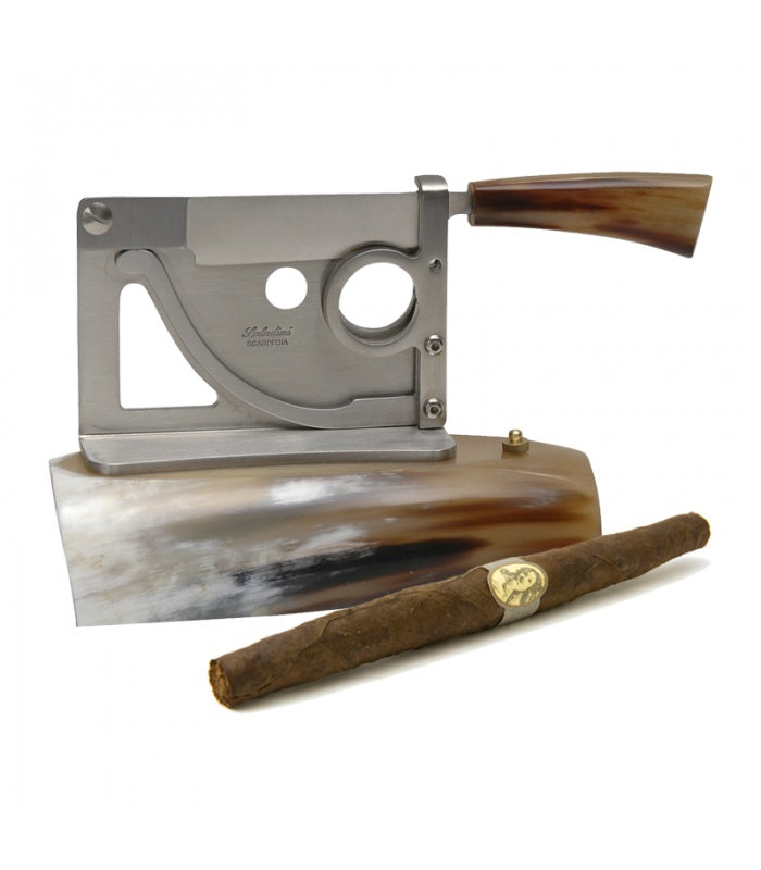 Premium Italian Saladini Table Cigar Cutter with Ox Horn Handle - Luxury Cigar Accessory for Home Bars, Smoking Lounges & Gifts for Cigar Enthusiasts