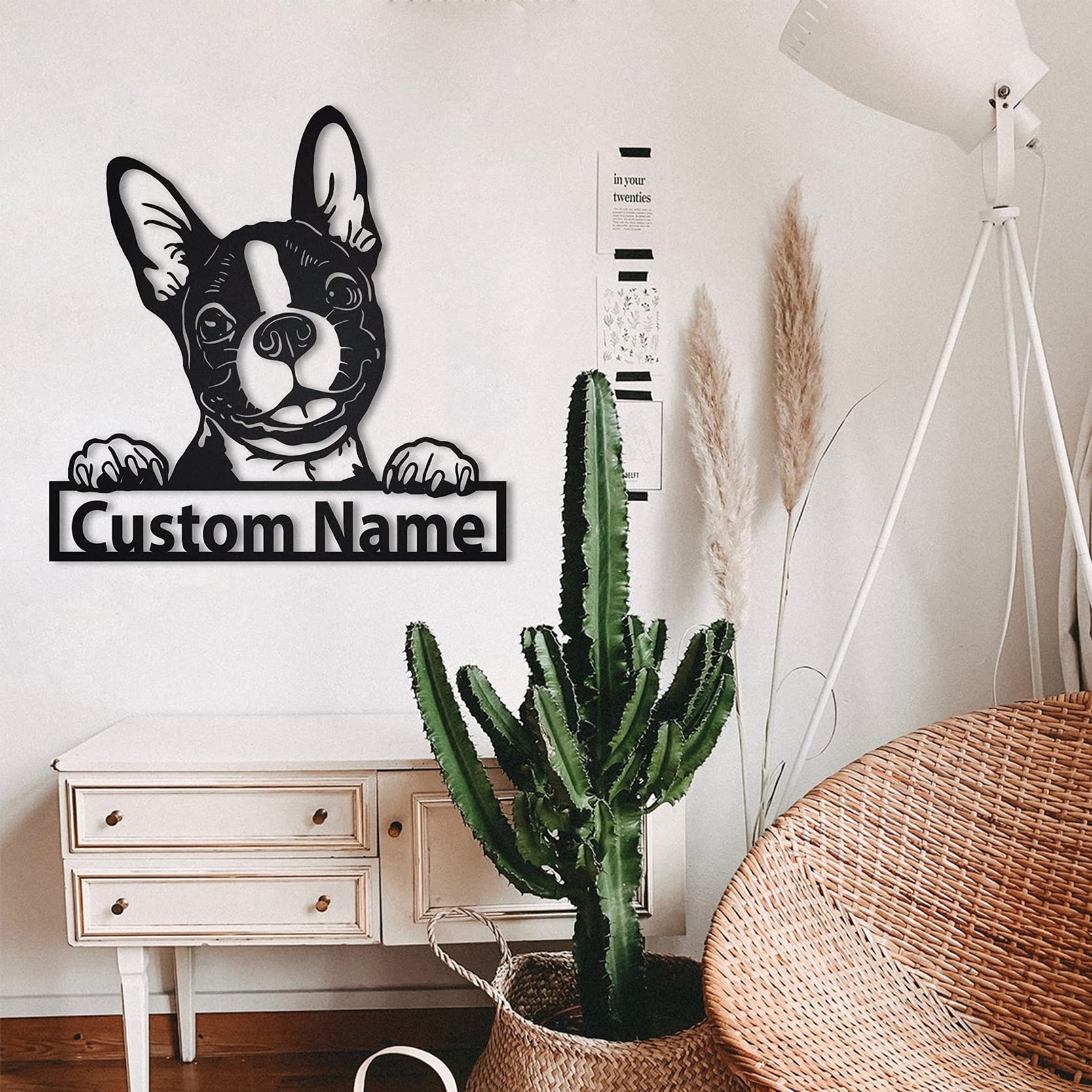 Custom Personalized Boston Terrier Dog Metal Sign Art - Engraved Pet Name Plaque - Unique Dog Lover Gift for Men & Women - Perfect for Home Decor, Office, or Kennel Wall Art