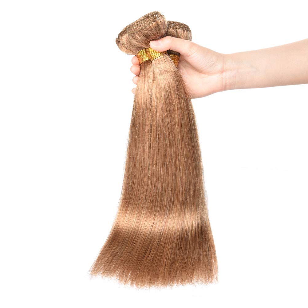 WOME 100% Unprocessed Virgin Peruvian Straight Hair Extensions - 3 Bundles Soft & Shiny Human Hair Wefts (12/14/16 Inch, Honey Blonde 27#) for Daily Styling & Special Occasions