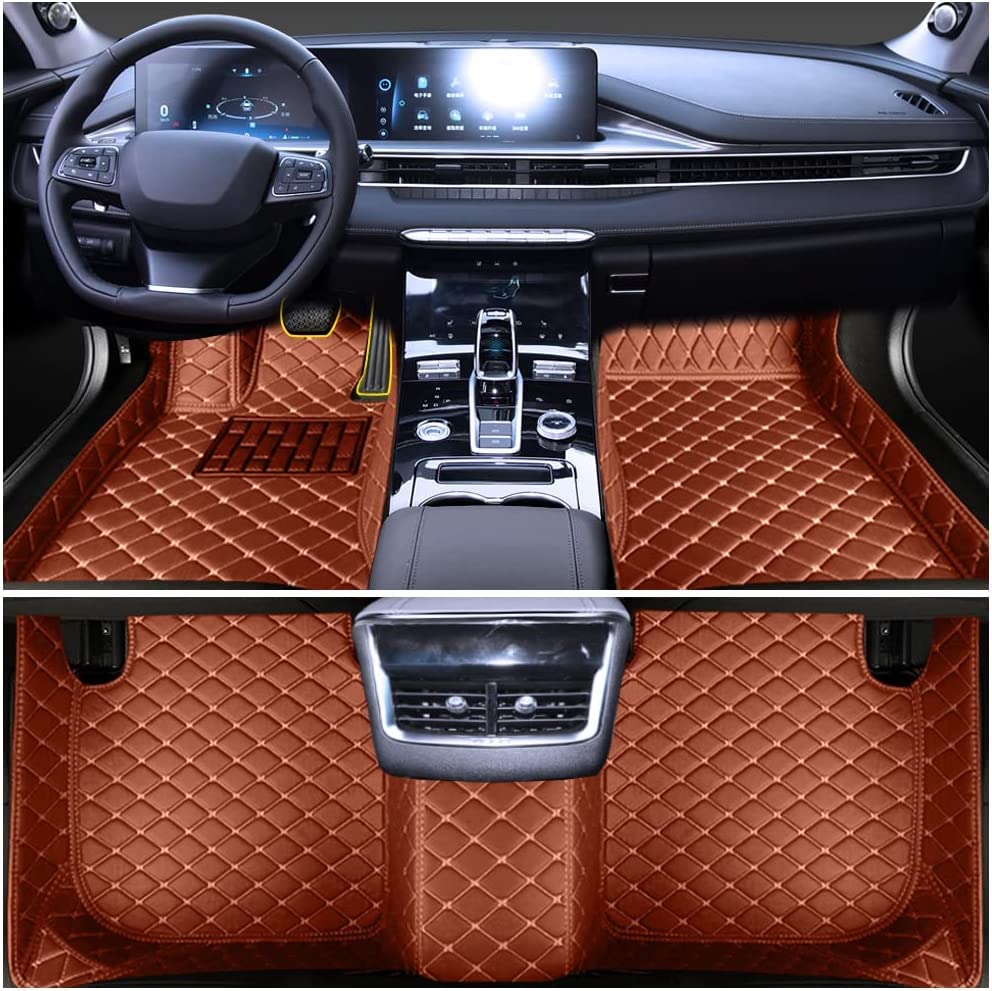 Premium Custom Fit Floor Mats for Mercedes Benz AMG GT 5-Seat (2019-2020) - Luxury Leather, Waterproof, Non-Slip Full Coverage Car Floor Liners - Complete Set in Brown - Perfect for Daily Commutes & Road Trips