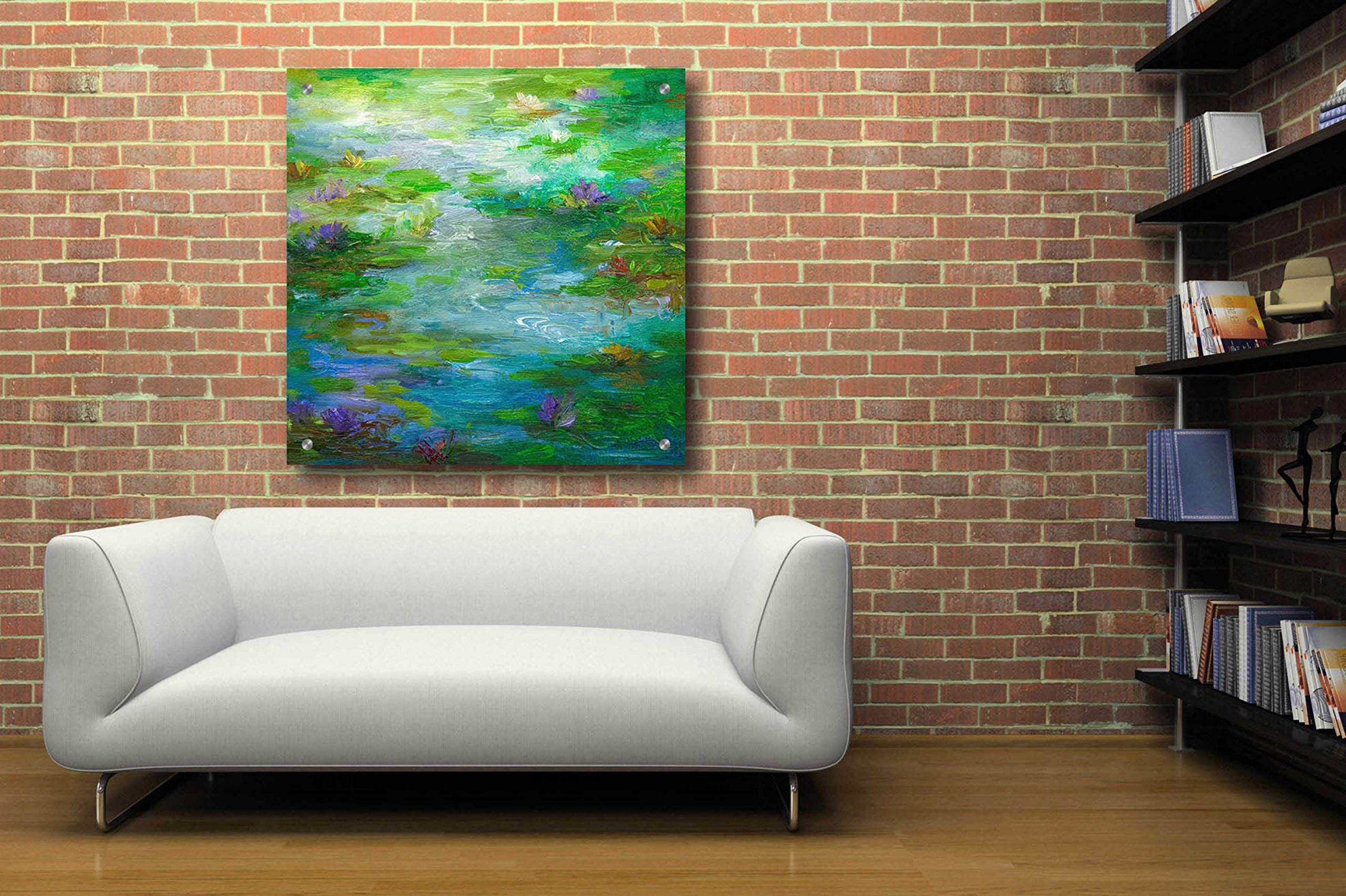 Water Lily Pond #1 by Sheila Finch - 36x36 Inch Acrylic Glass Wall Art Painting, Modern Home Decor for Living Room, Bedroom & Office | Vibrant Floral Canvas Artwork