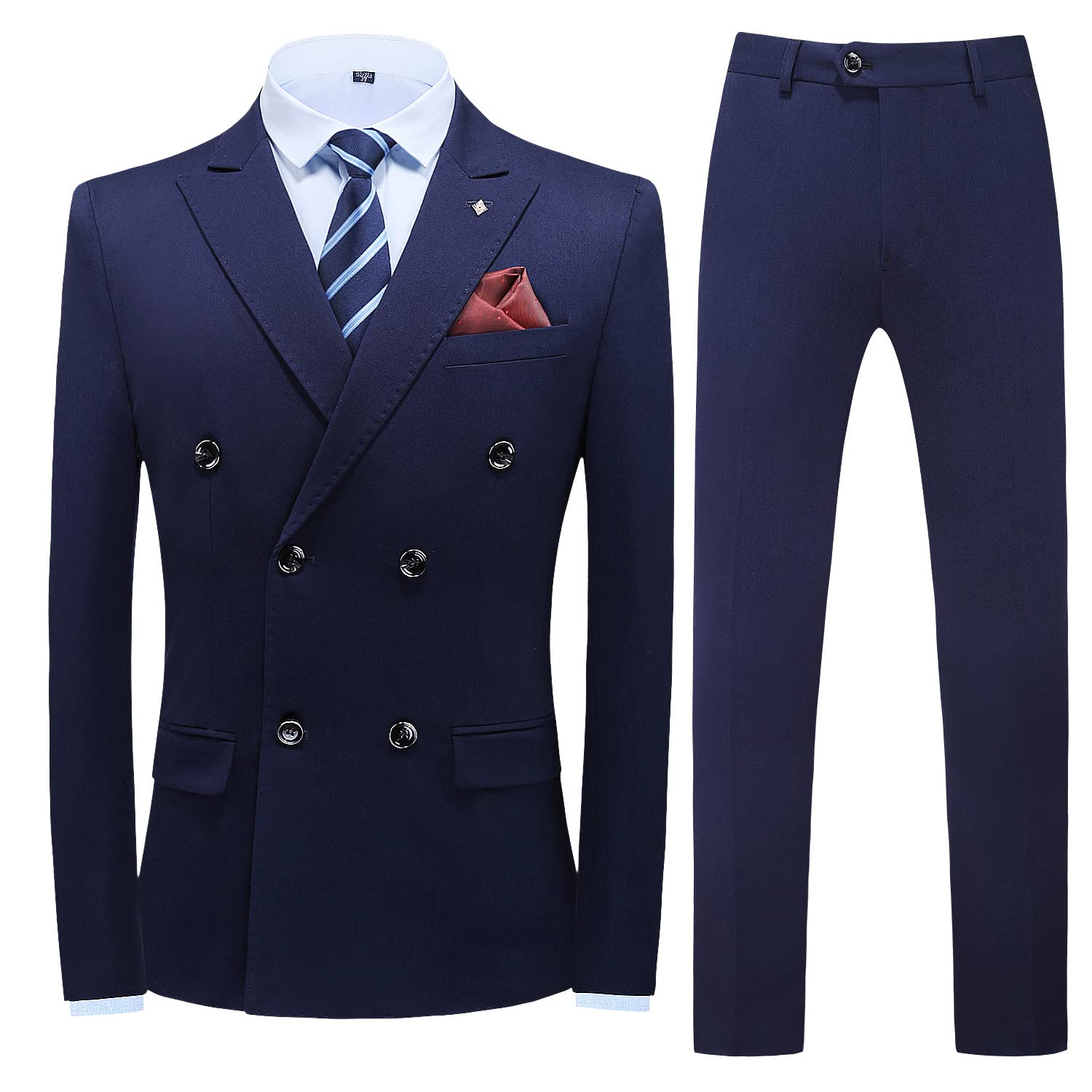 Premium MOGU Men's 3-Piece Slim Fit Double Breasted Suit - Solid Color Formal Blazer & Pants Set for Weddings, Business, Gala Dinners & Special Occasions