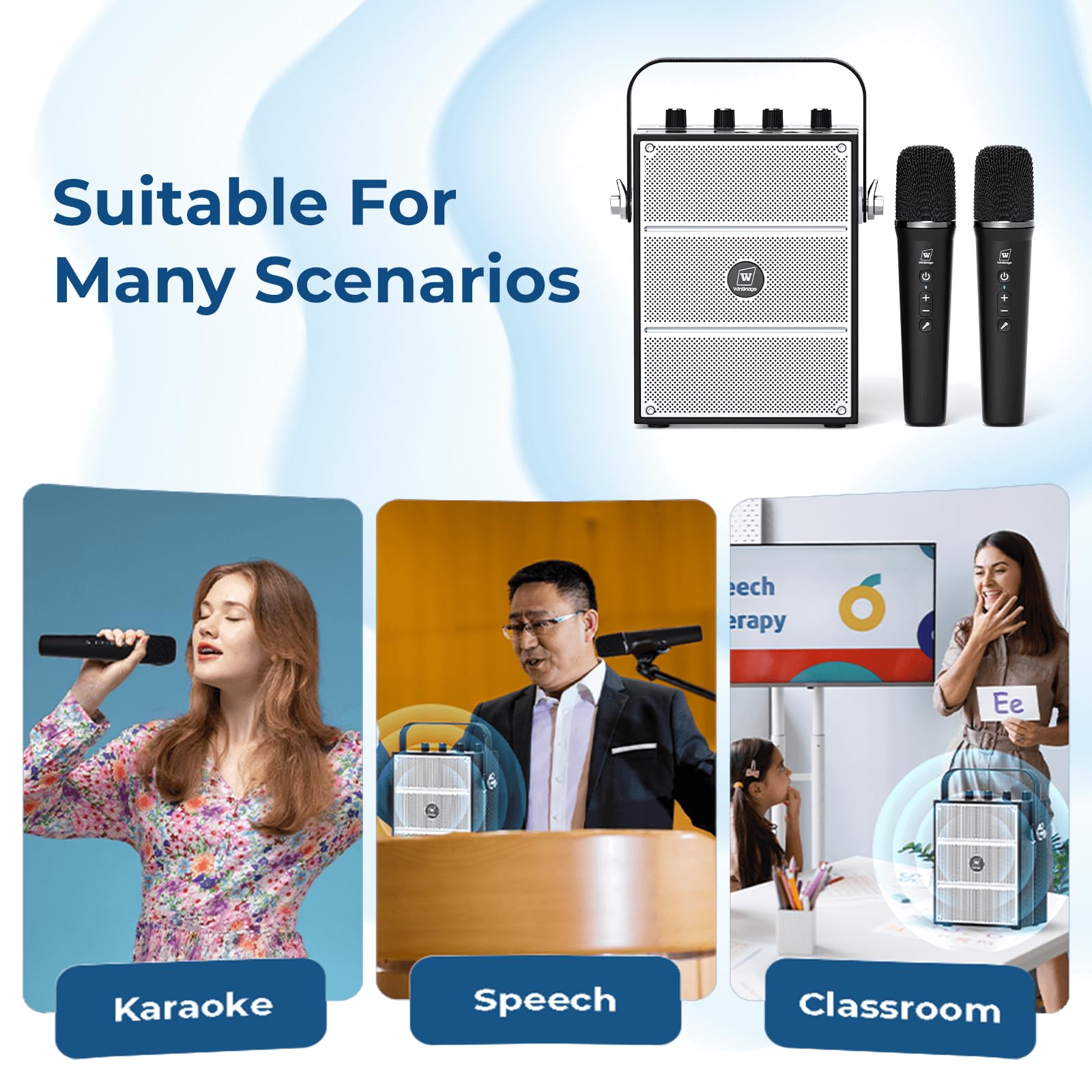 100W Powerful Portable PA Speaker System with 2 Wireless Microphones - Bluetooth 5.0, USB/TF/Aux Input, Karaoke Machine & Guitar Support - Ideal for Outdoor Events, Parties, Public Speaking and Home Karaoke
