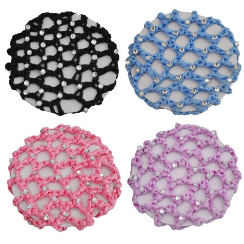30 Rhinestones Crochet Bun Cover Hair Accessories - 4 Pcs Assorted Colors Pack for Women & Girls (Perfect for Weddings, Parties & Everyday Hairstyles)