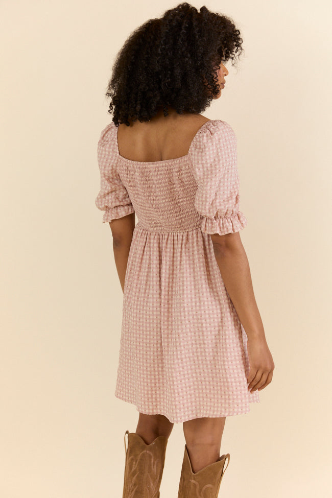 More Duets Women's Dusty Pink Gingham Mini Dress - Flirty Summer Outfit for Date Night & Beach Vacations