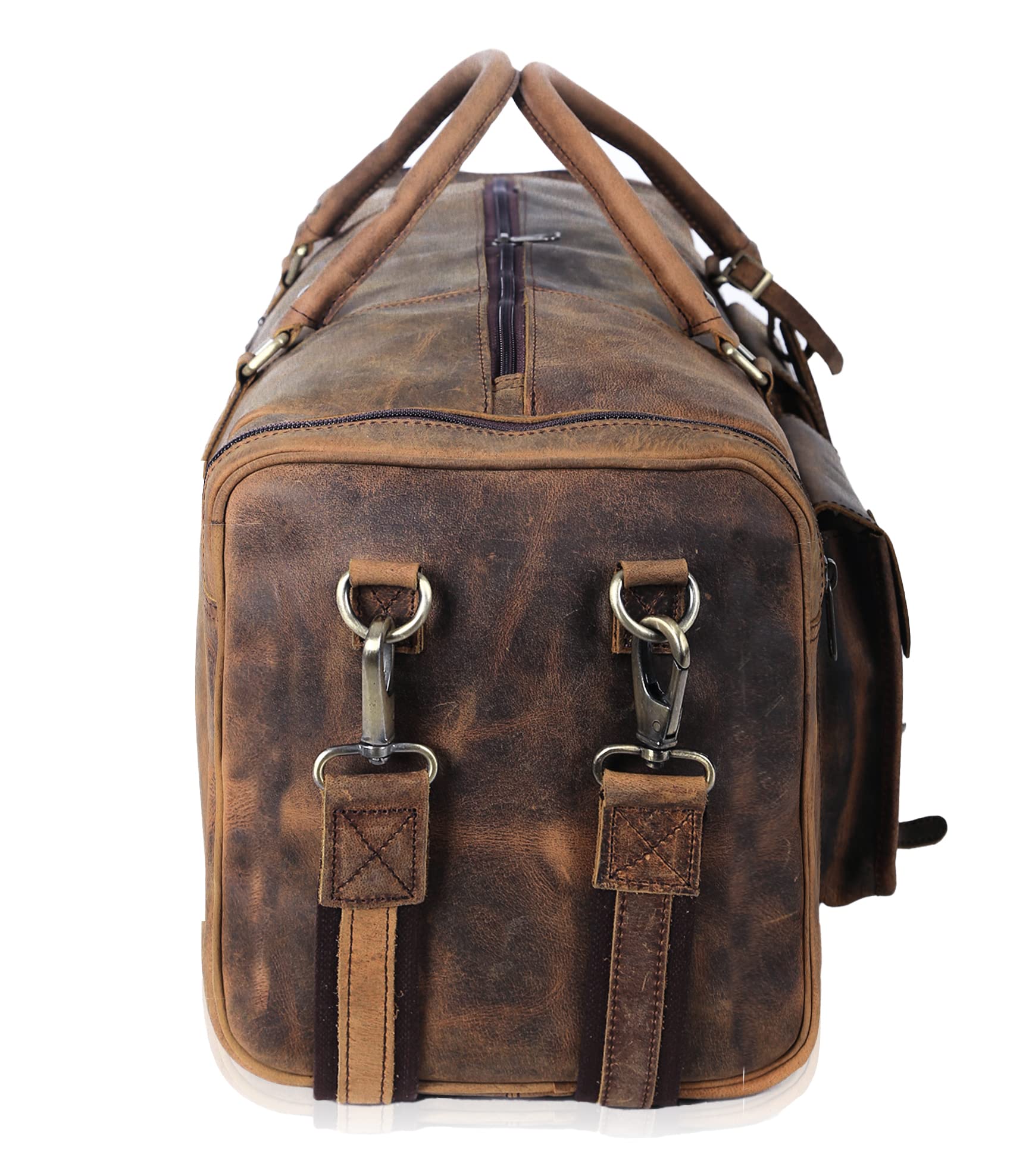 KomalC 28 Inch Distressed Brown Leather Duffle Bag - Large Travel Gym Sports Overnight Weekender Carry On Bag for Men & Women - Perfect for Gym, Sports, Travel & Cabin Luggage