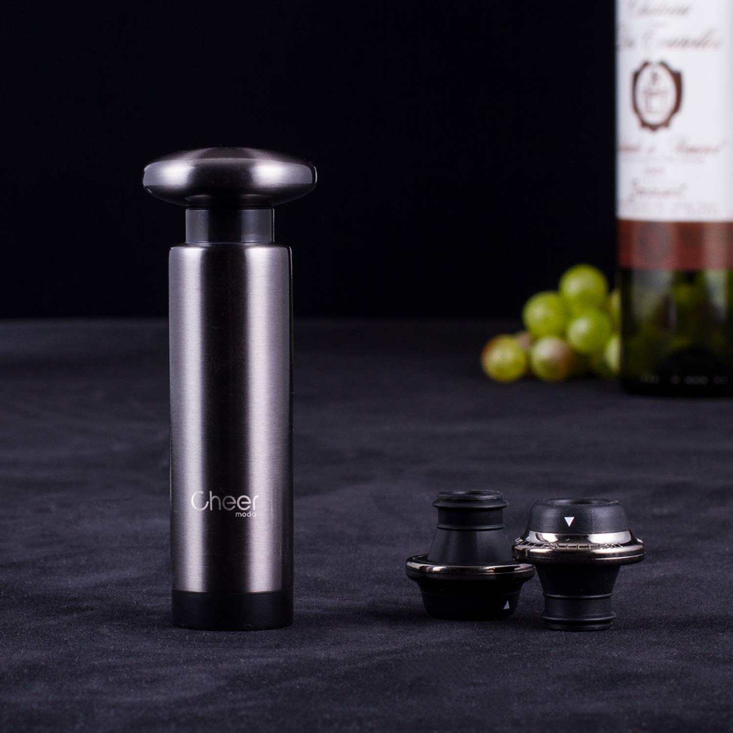 CHEER Manual Vacuum Pump with 2 Stoppers - Leak-Proof Wine Preserver & Sealer Kit with Date Markers 7717-W402-019 - Perfect for Red, White Wine & Champagne Storage