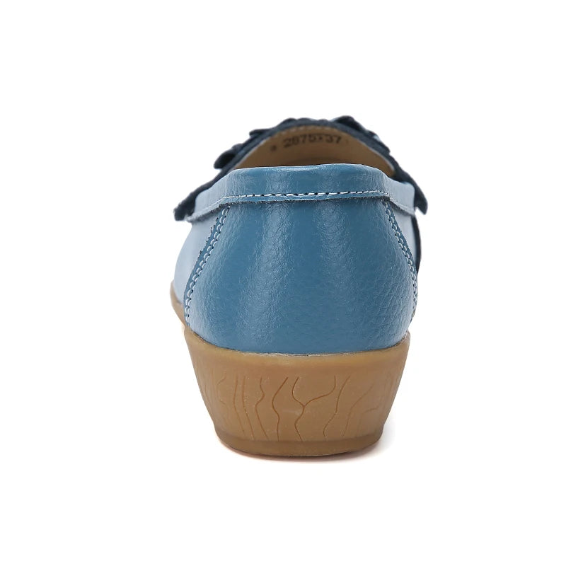 Genuine Leather Women's Loafers - Soft Non-Slip Boat Shoes with Sturdy Sole | Comfortable Flats in Extended Sizes | Perfect for Office, Travel & Casual Wear