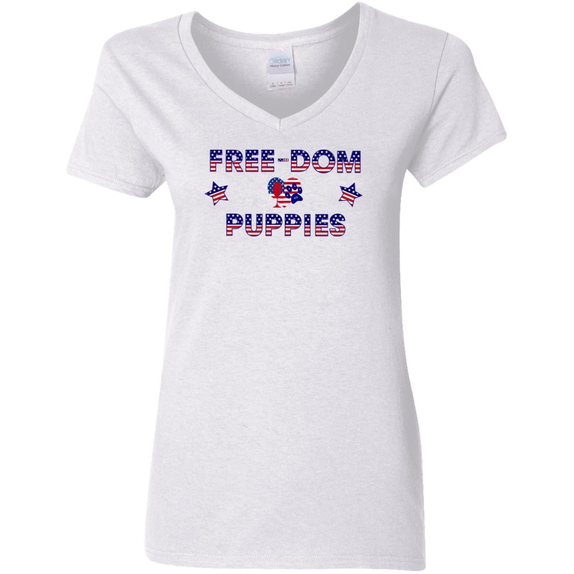 WineyBitches.Co Free Dom Puppies Women's 5.3 oz V-Neck T-Shirt - Soft Cotton Tee for Casual Wear, Girls Night Out & Dog Lovers