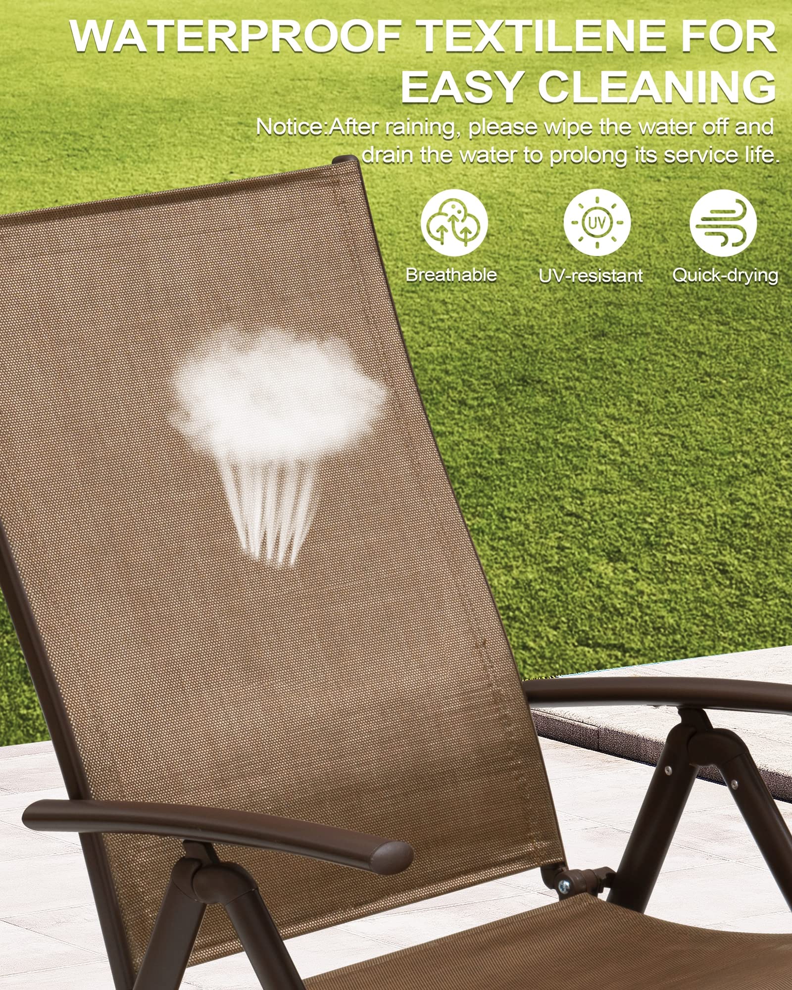 Crestlive Folding Patio Chaise Lounge Chair - Adjustable Aluminum Outdoor Pool Recliner with 8 Positions, No Assembly Required - Perfect for Backyard, Beach, and Poolside Relaxation
