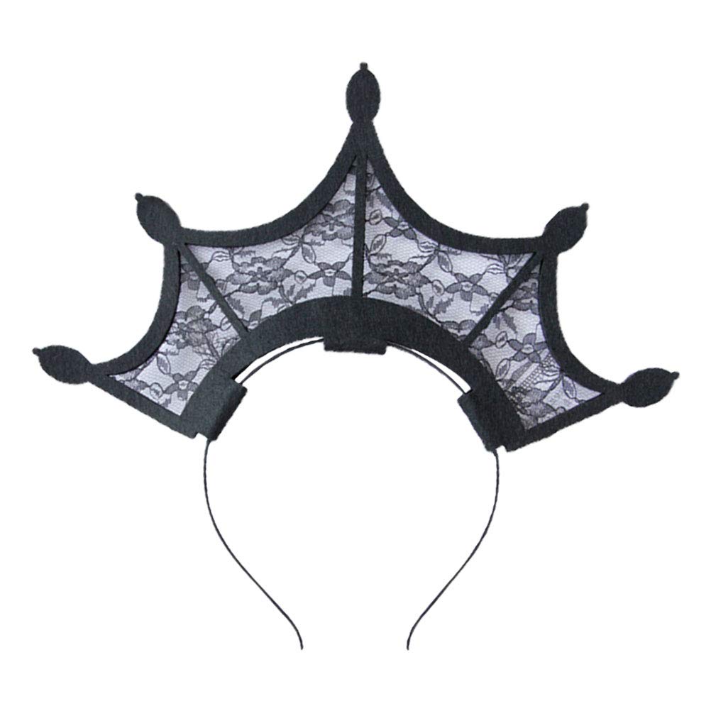 Lurrose Queen Black Lace Headband - Elegant Halloween Tiara Crown & Hair Hoop for Women | Gothic Cosplay Accessory | Perfect for Halloween Parties, Costume Events & Themed Weddings (Black)