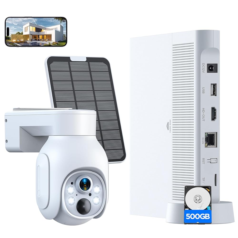 Campark SC23 2K WiFi PTZ Wireless Solar Security Camera System with 500GB Hard Drive - Outdoor Home Surveillance, Business Monitoring, Weatherproof Night Vision
