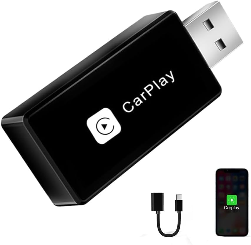 Wireless CarPlay Adapter for iPhone - Convert Wired to Wireless CarPlay, Plug & Play, Fast & Stable Bluetooth Connection - Compatible with Apple iPhone iOS 10+ & Most Cars (0.9x2.34 inches) - Perfect for Hands-Free Driving, Music Streaming & GPS Navigation