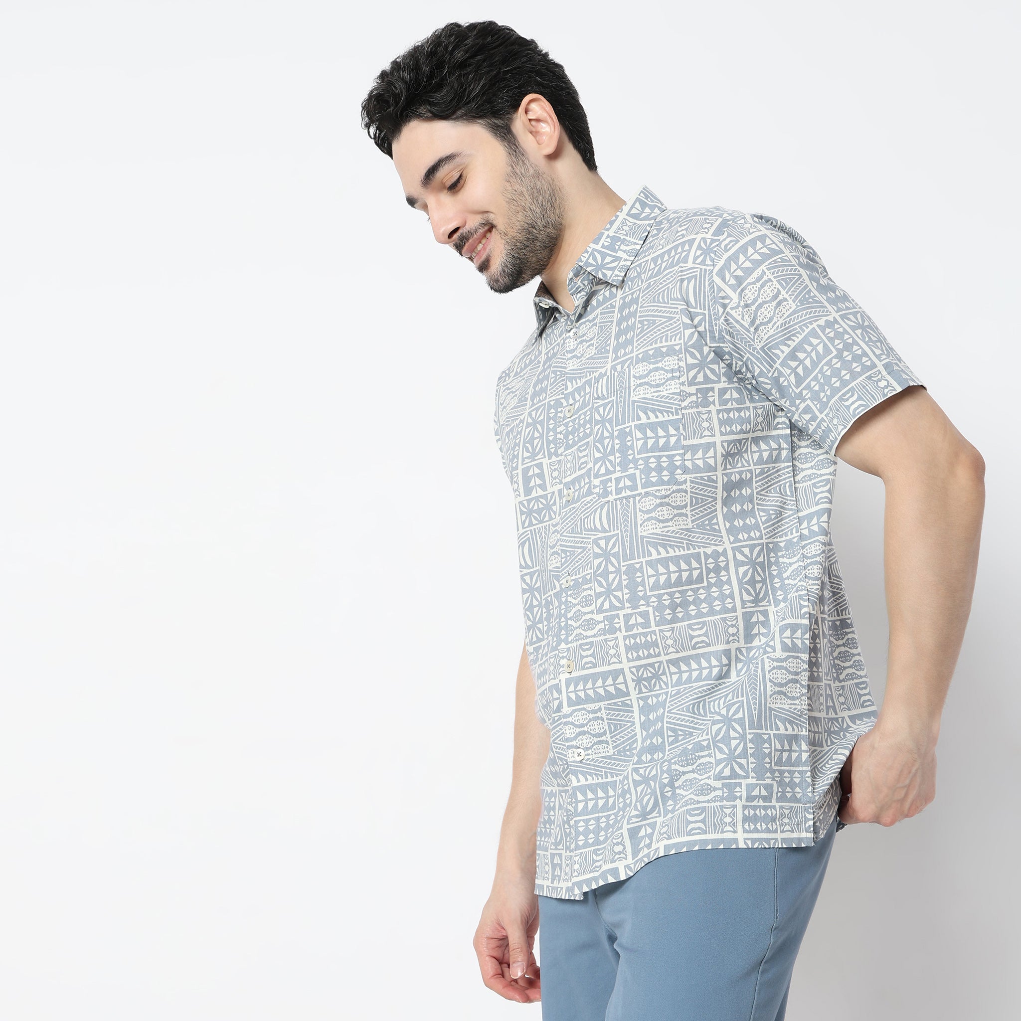 Stylish Artistryᵉˣ Printed Half Sleeve Collar Block Print Shirt for Men | Breathable Cotton Summer Casual Wear | Perfect for Beach Outings, Parties & Vacation