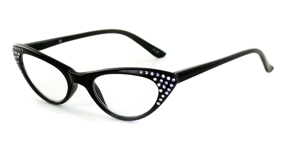 Women's Bravo Cat-Eye Readers with Crystals - Black +2.00 for Reading & Style