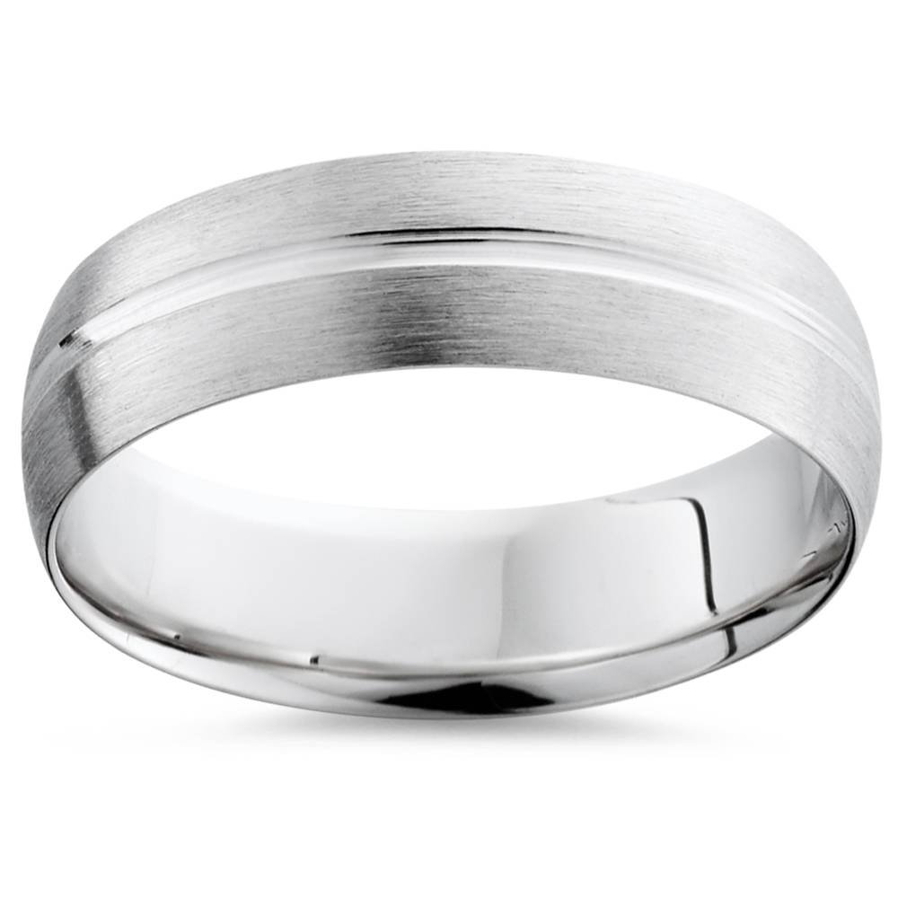 14K White Gold Brushed Comfort Fit Wedding Band for Men - Classic & Durable Ring for Engagement, Anniversary & Everyday Wear