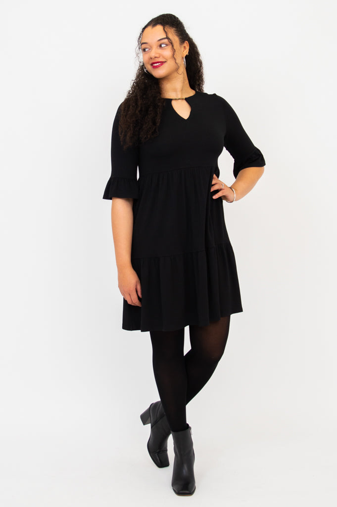 Bernadette Dress - Black Bamboo Fabric Women's Casual Dress for Summer, Office, and Party Wear