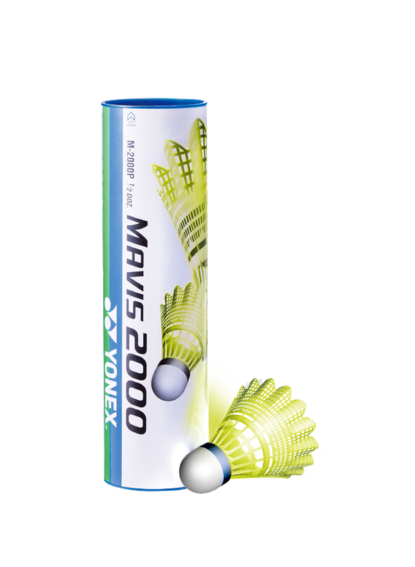 Yonex Mavis 2000 Green Cap Slow Speed Badminton Shuttlecocks (6 Pack) - Perfect for Recreational Play & Training Sessions