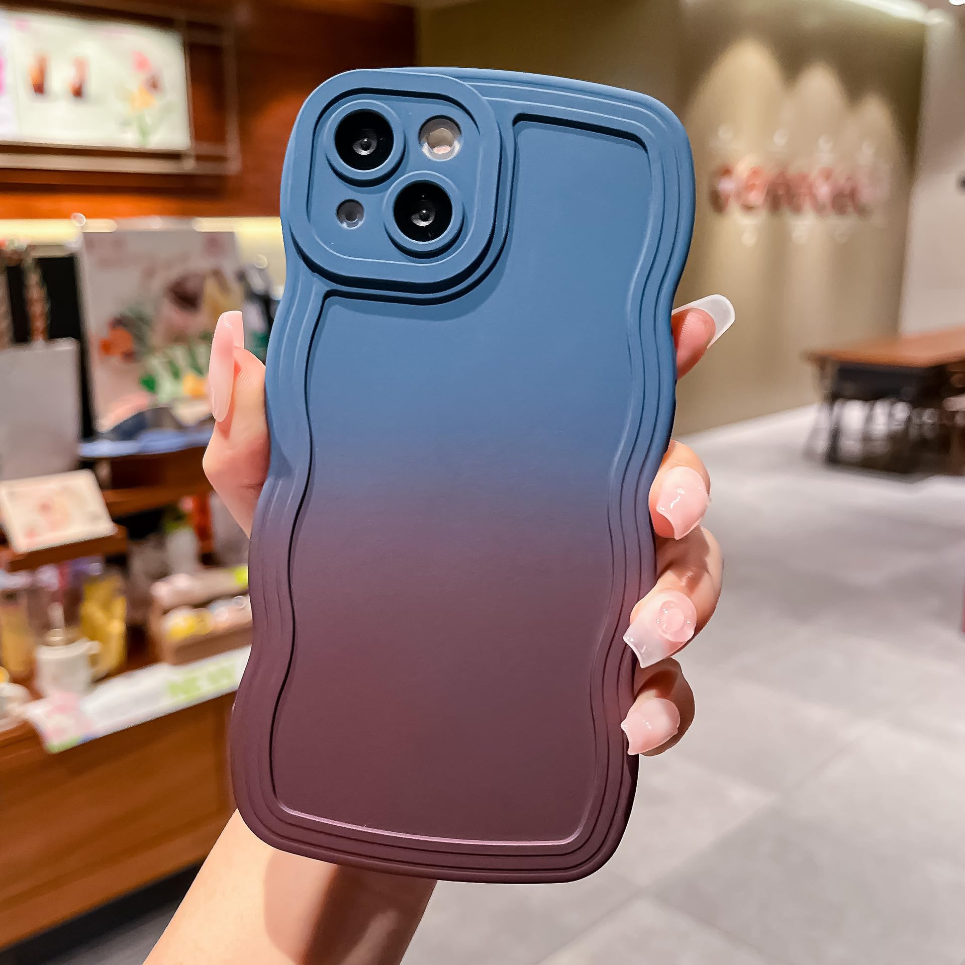 Funny Cute Kawaii iPhone 11 Case with Curly Wave Frame - Soft TPU Shockproof Protective Phone Cover for Women & Girls (Gradient Blue) | Perfect Gift for Birthday, Christmas & Daily Use