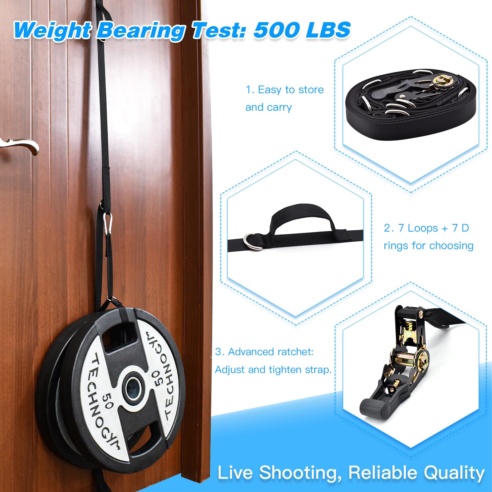 Upgraded Brebebe Resistance Band Door Anchor - 7 Loops & D Rings for Home Gym Workouts, Adjustable Ratchet Strap for Secure Fit - Perfect for Strength Training, Yoga, and Physical Therapy Exercises at Home