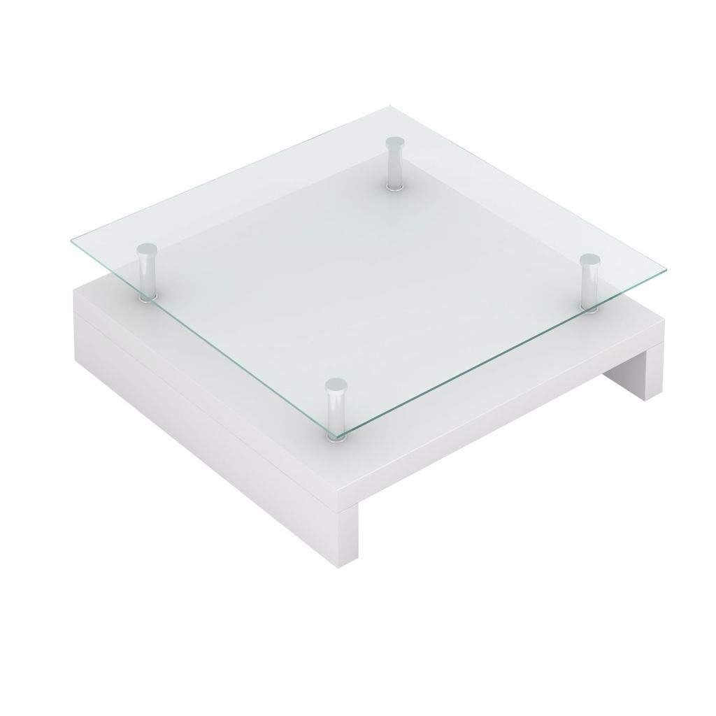 FAMIROSA 2-Tier Modern Coffee Table with Tempered Glass Top & Storage Shelf - Square End Table for Living Room, Sofa & Couch - Sturdy Home Furniture for Small Spaces & Apartment Decor