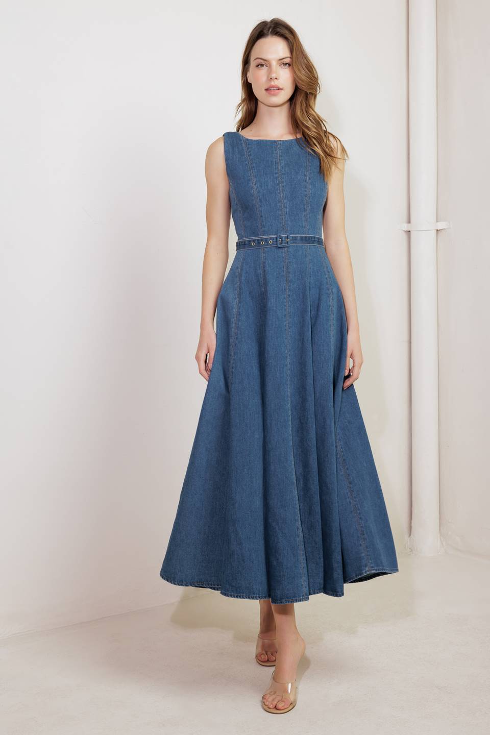 LETTIE Denim Midi Dress for Women - Washed Blue Boat Neck Casual Dress - Perfect for Spring Outfits, Brunch Dates & Weekend Wear