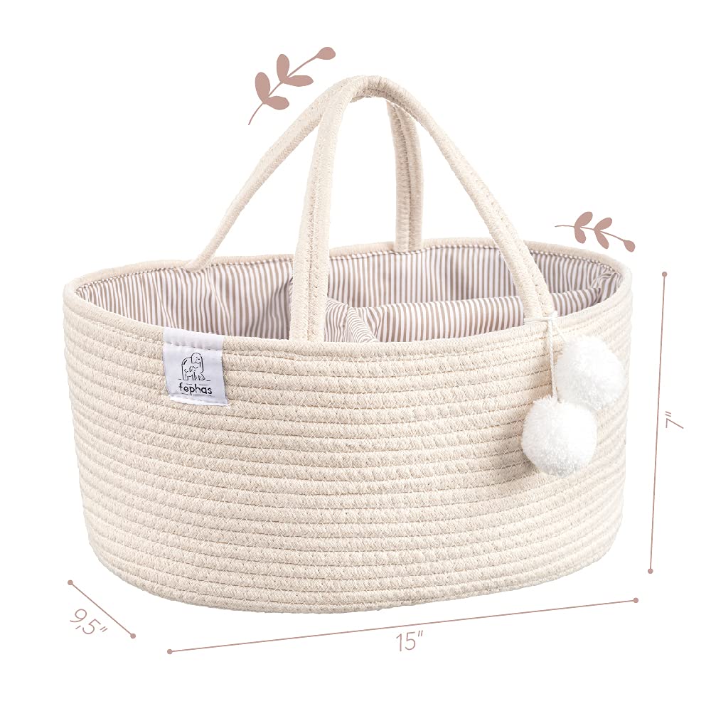 Portable Baby Diaper Caddy Organizer - Rope Nursery Storage Bin for Diapers & Essentials - Perfect for Changing Table, Nursery & Car Travel - Ideal Baby Shower Gift & Registry Present (Beige) - Keep Baby Essentials Organized at Home or On-the-Go