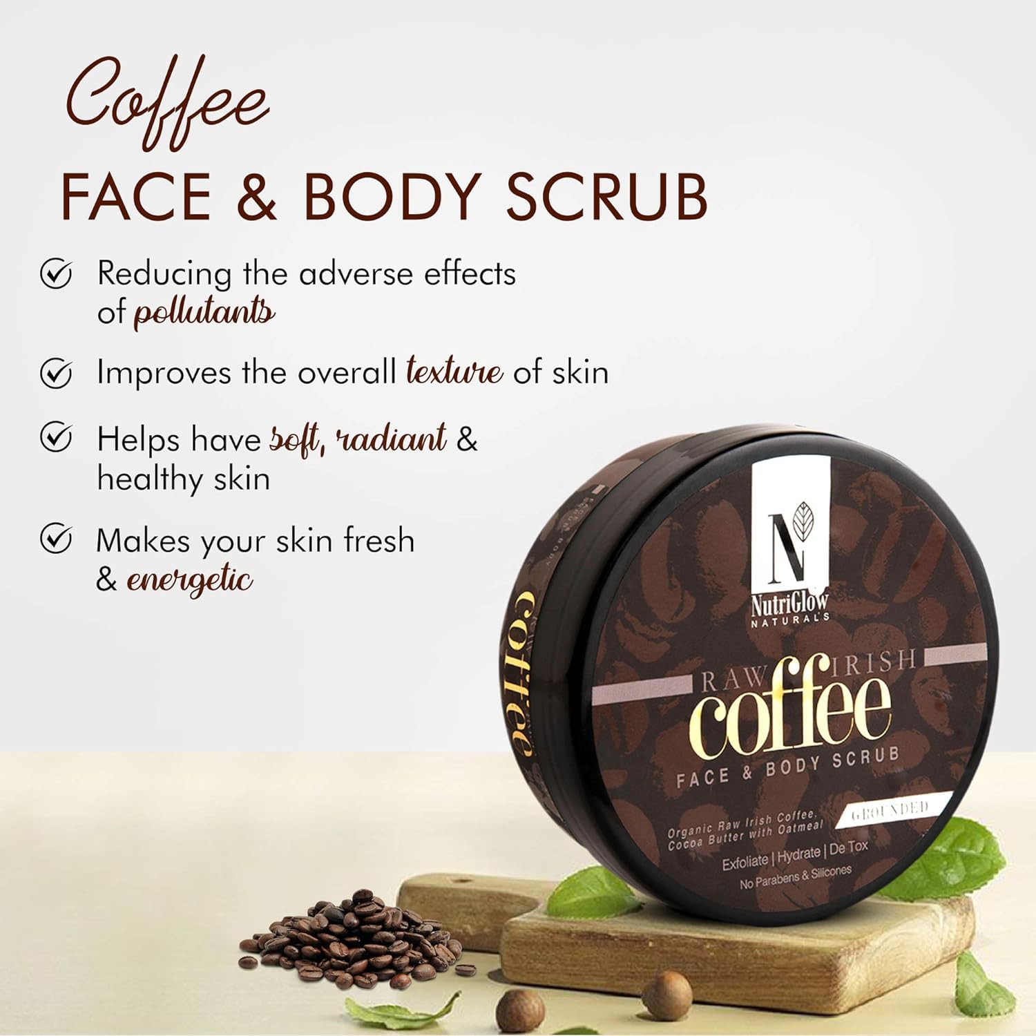 Organic Raw Irish Coffee & Cocoa Butter Face & Body Scrub with Oatmeal - Exfoliating & Hydrating Skincare for Dry Skin, Cruelty Free & Vegan (200g) - Perfect for Spa Day, Self Care Routine & Gift Giving