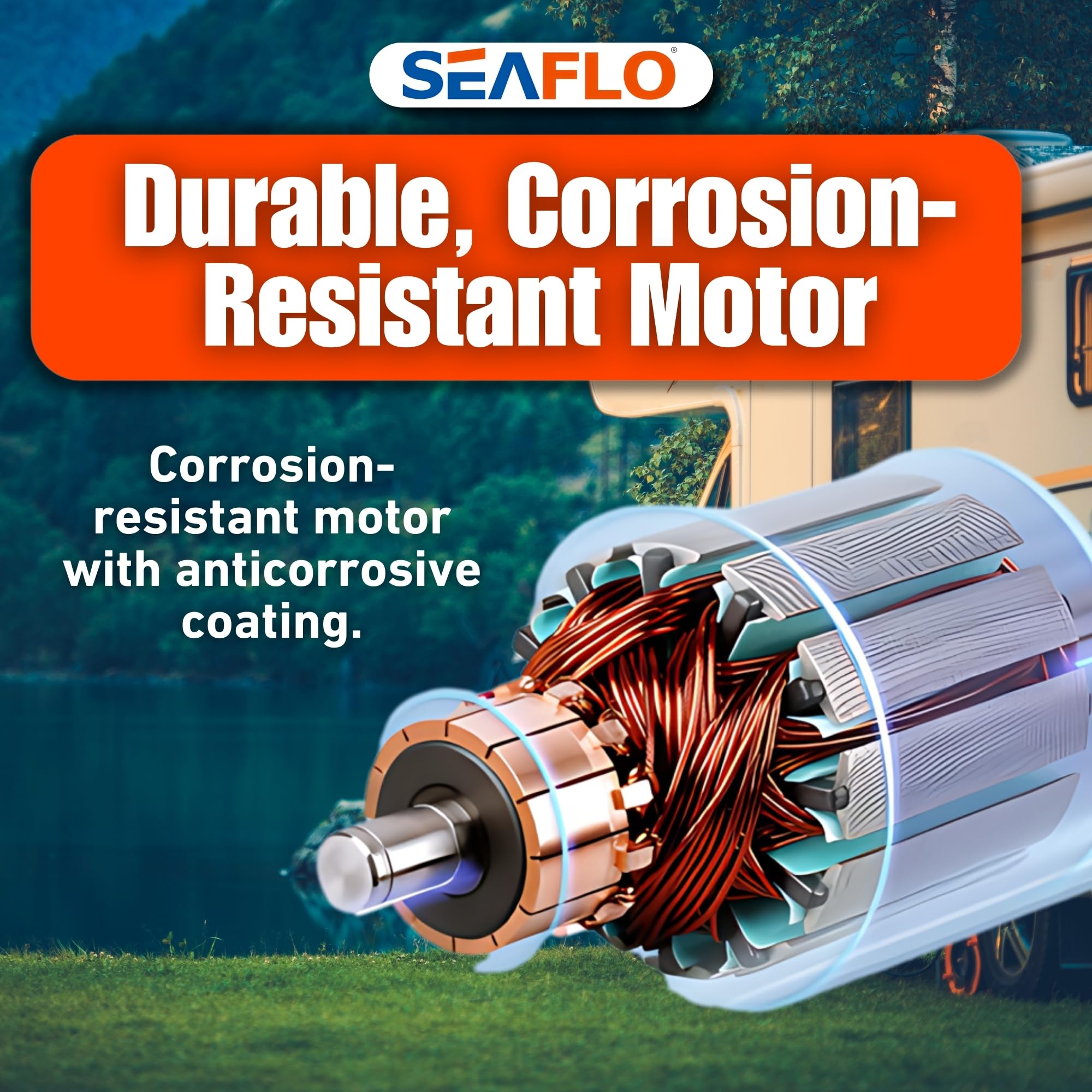 SEAFLO 55-Series 12V DC Washdown Pump Kit - 5.5 GPM, 60 PSI, Self-Priming Marine Water Pump with Adjustable Pressure Switch & Coiled Hose - High Flow Pressure Washer for RV, Boat, Off-Grid, and Outdoor Cleaning Applications
