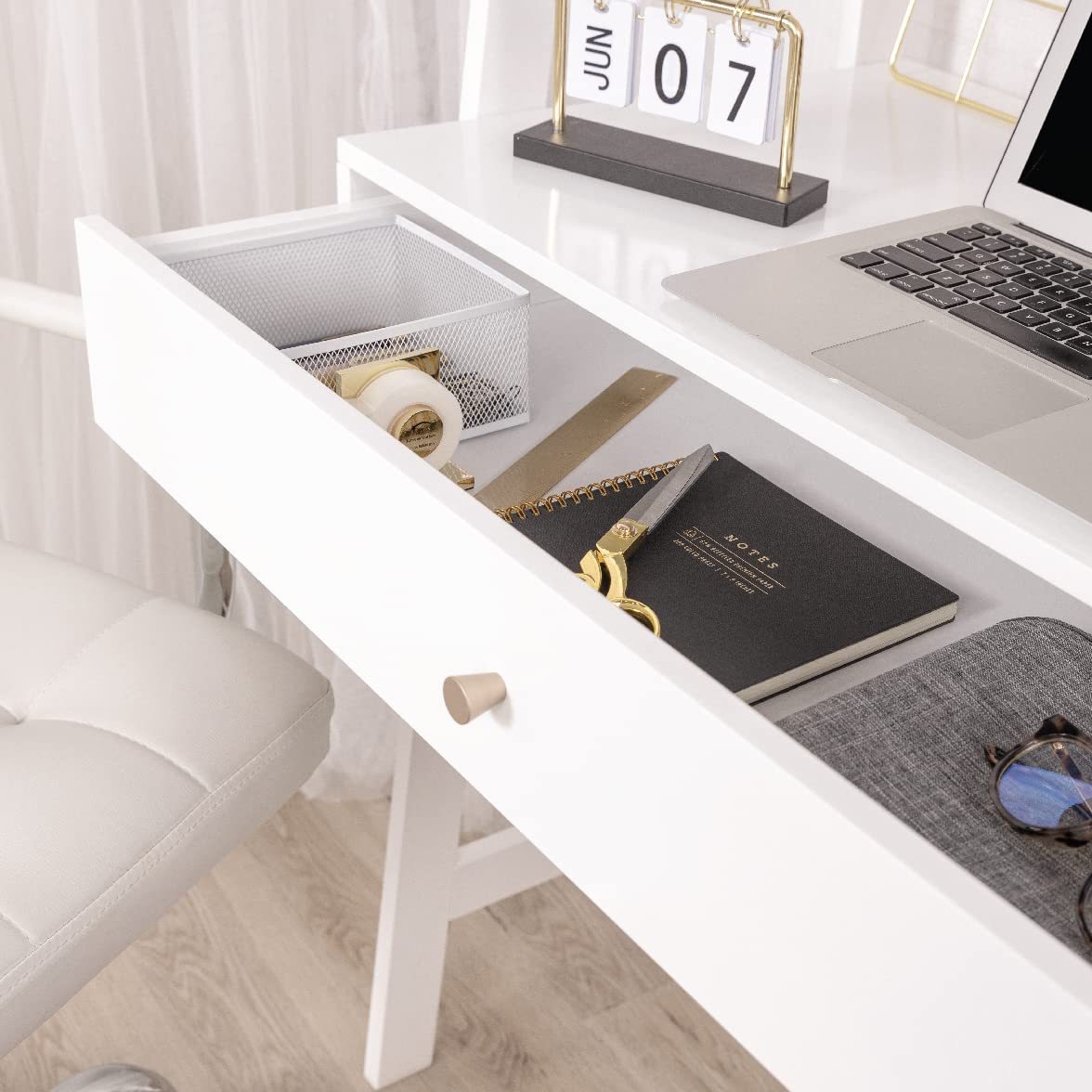 Milliard White Ladder Desk with Storage - Freestanding Wall Computer Desk with Drawer and Shelves for Home Office, Study Room, or Small Space Workstation