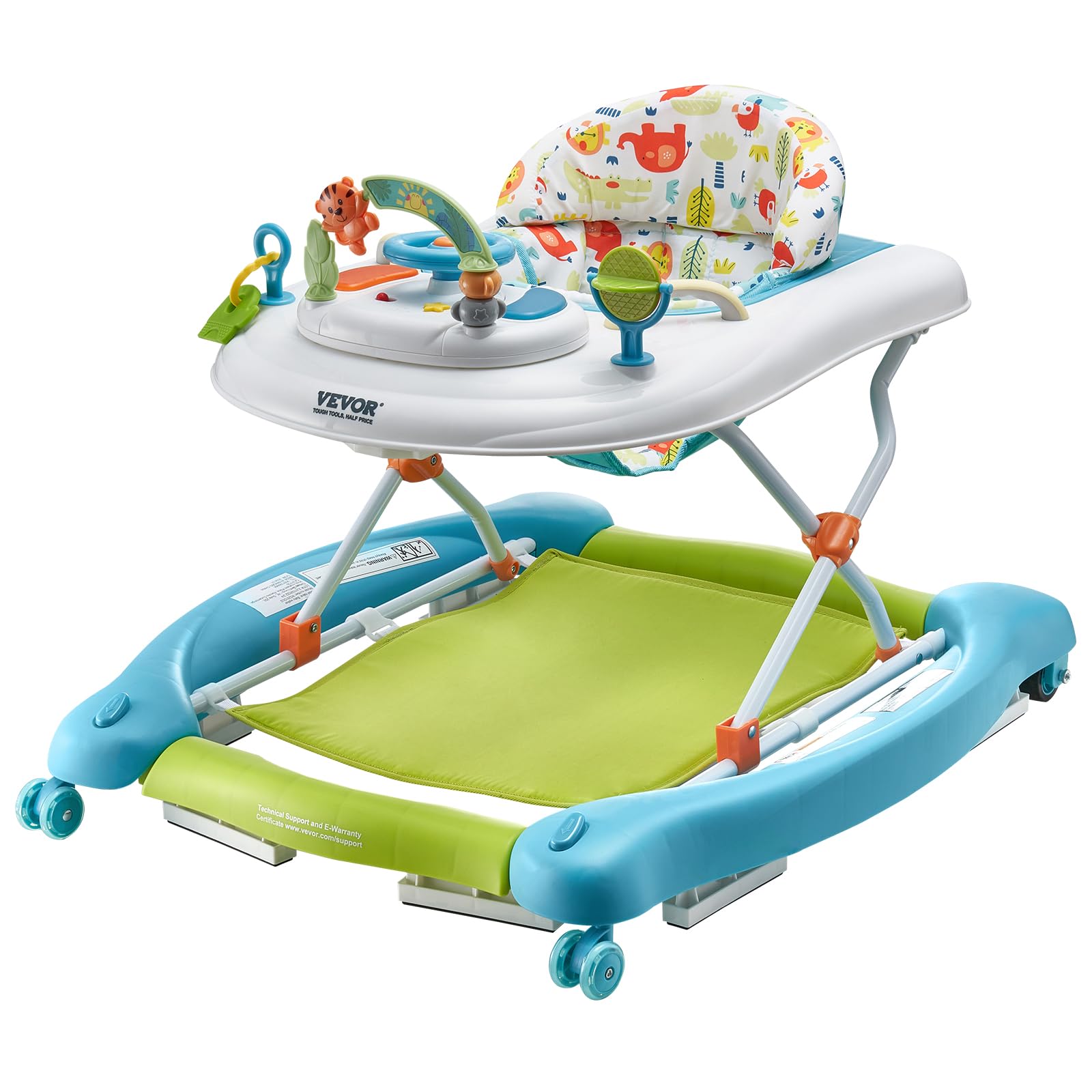 VEVOR 4-in-1 Baby Activity Walker with Wheels - Adjustable Height Learning Walker, Rocker & Bouncer for Toddlers 6-24 Months | Foldable Design with Music & Toy Tray | Perfect for Indoor Play & Early Development