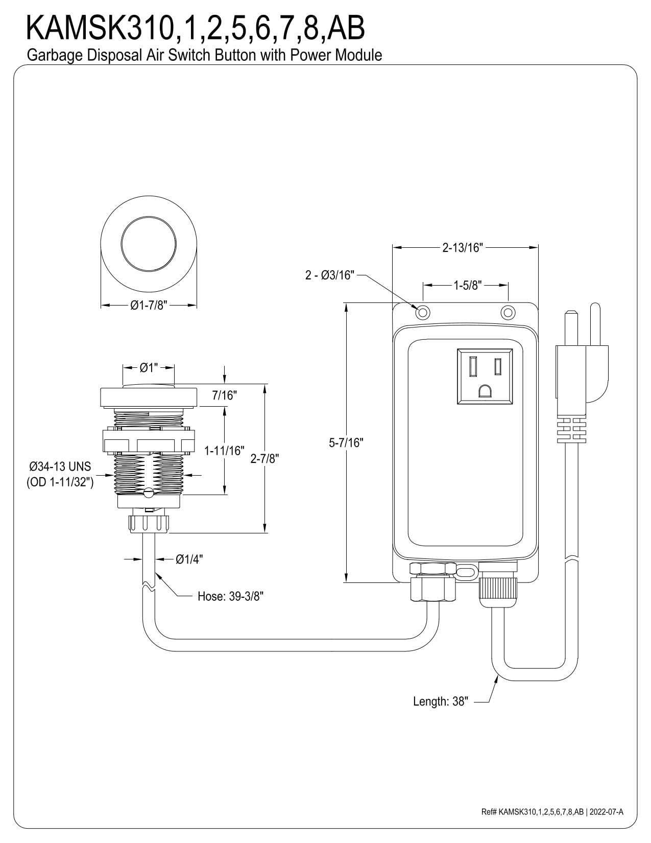 Kingston Brass KAMSK311 Gourmetier Single Outlet Garbage Disposal Air Switch Kit - Polished Chrome Finish for Kitchen Sink Waste Disposal System - Perfect for Modern Home & Restaurant Use
