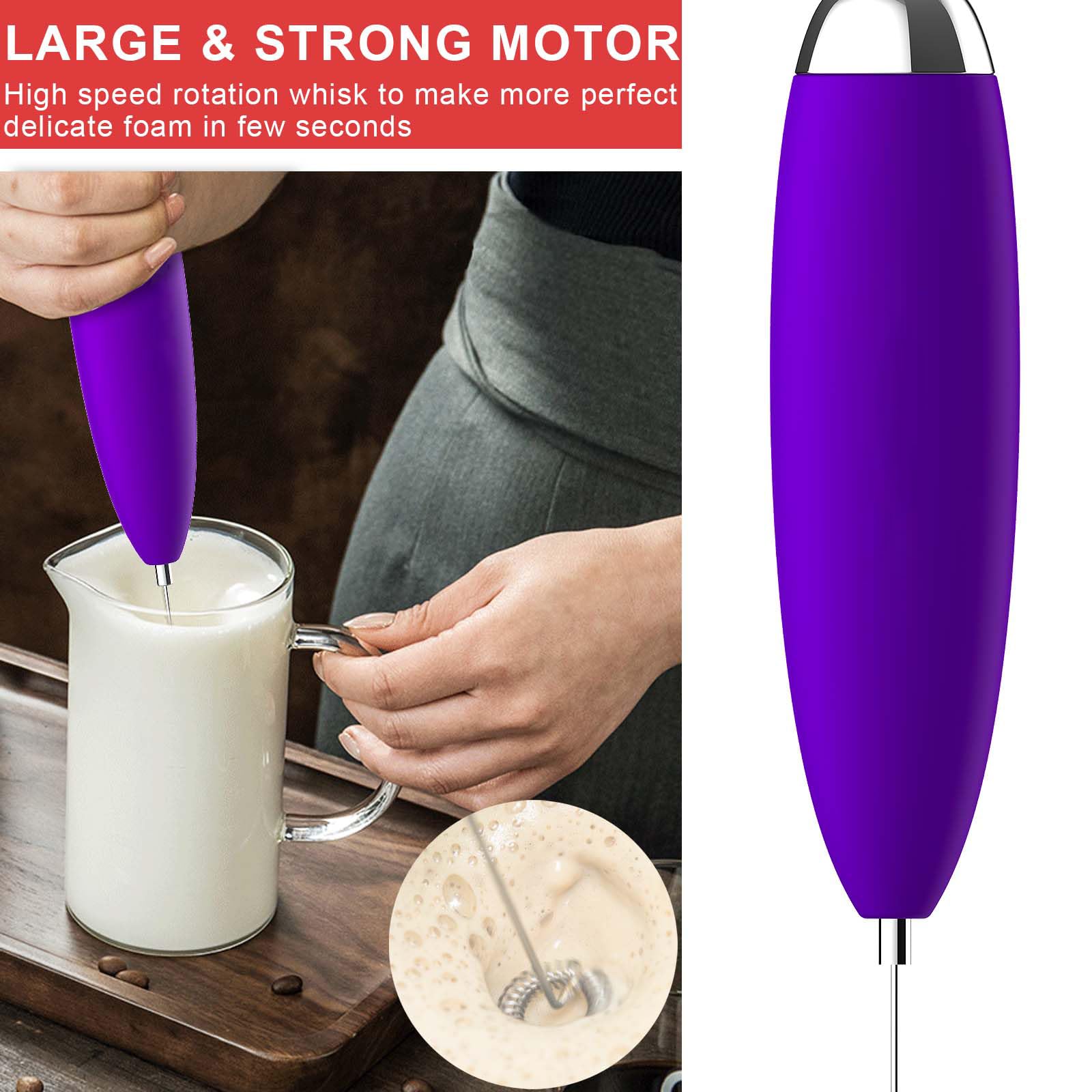 Electric Milk Frother for Coffee & Matcha - Upgraded Handheld Mini Whisk, Foamer & Drink Mixer for Cappuccino, Frappe, Hot Chocolate | Perfect for Home, Office & Coffee Shops (Violet)