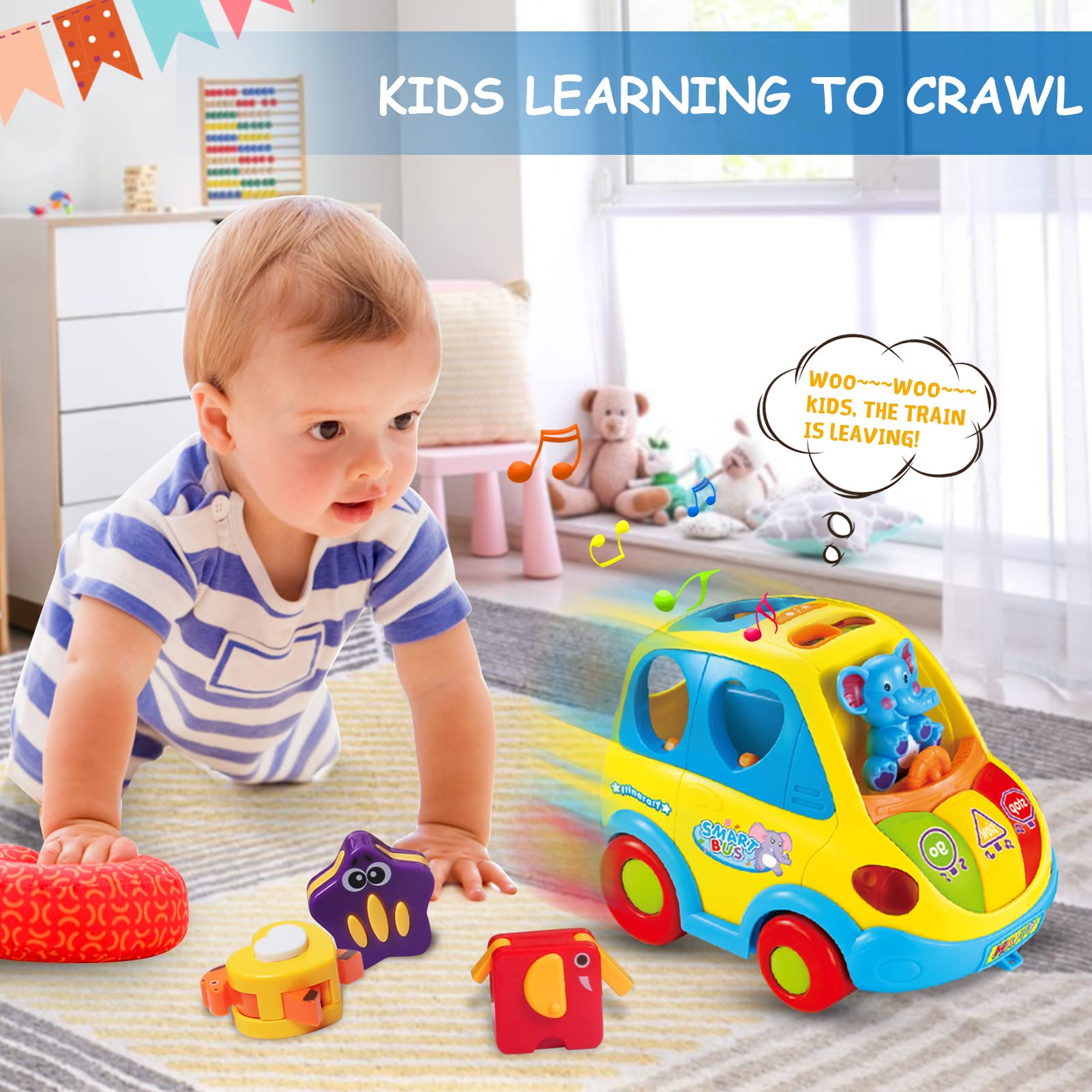 Best Montessori Musical Bus Toy for 1-3 Year Old Boys & Girls - Smart Shape Learning with Lights & Sounds - Ideal Christmas & Birthday Gift for Toddlers 6-18 Months | Perfect for Early Education, Sensory Development & Interactive Playtime