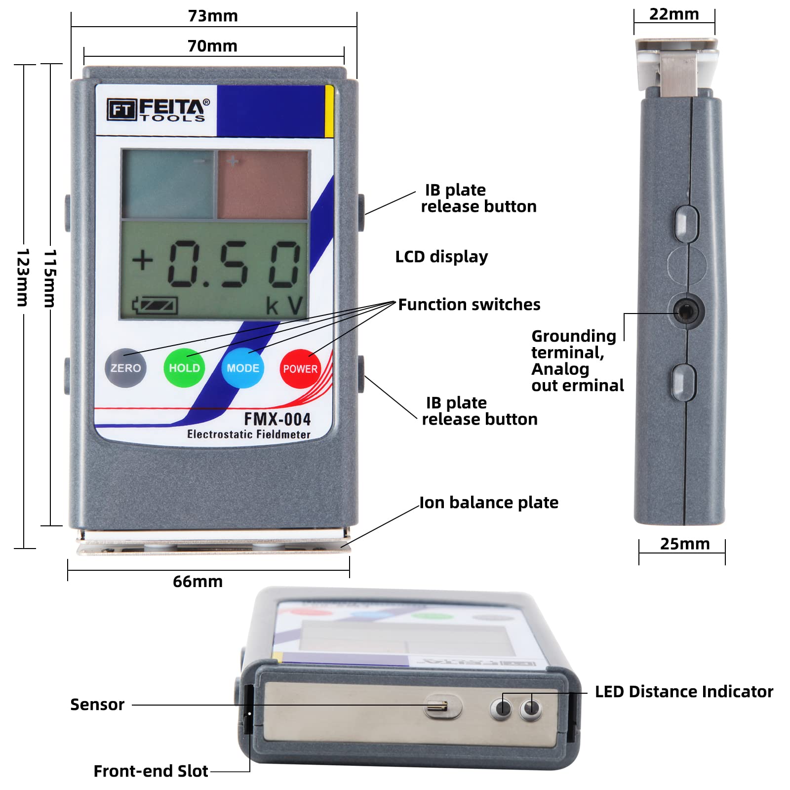 FEITA Upgraded Handheld Electrostatic Field Meter 0-30KV - Portable ESD Tester for Static Electricity Detection on Textile, Fiber, Paper, Rubber & Plastic - Ideal for Industrial Safety, Quality Control & Laboratory Measurements