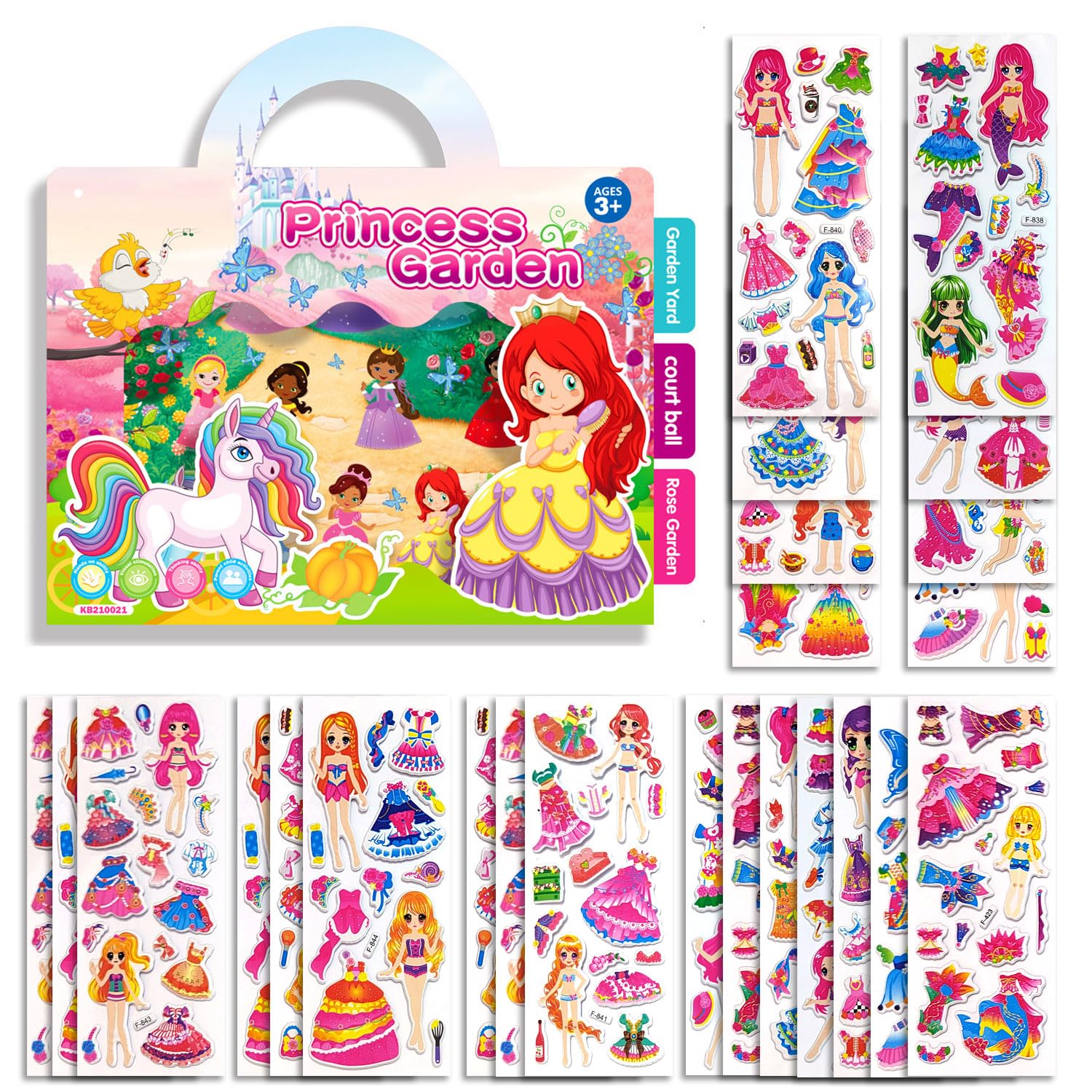 Reusable 3D Puffy Princess & Mermaid Stickers for Kids - 360+ Stickers with Activity Pad, 25 Sheets Dress-Up Fun | Perfect for Girls' Travel, Birthday Parties & Creative Play