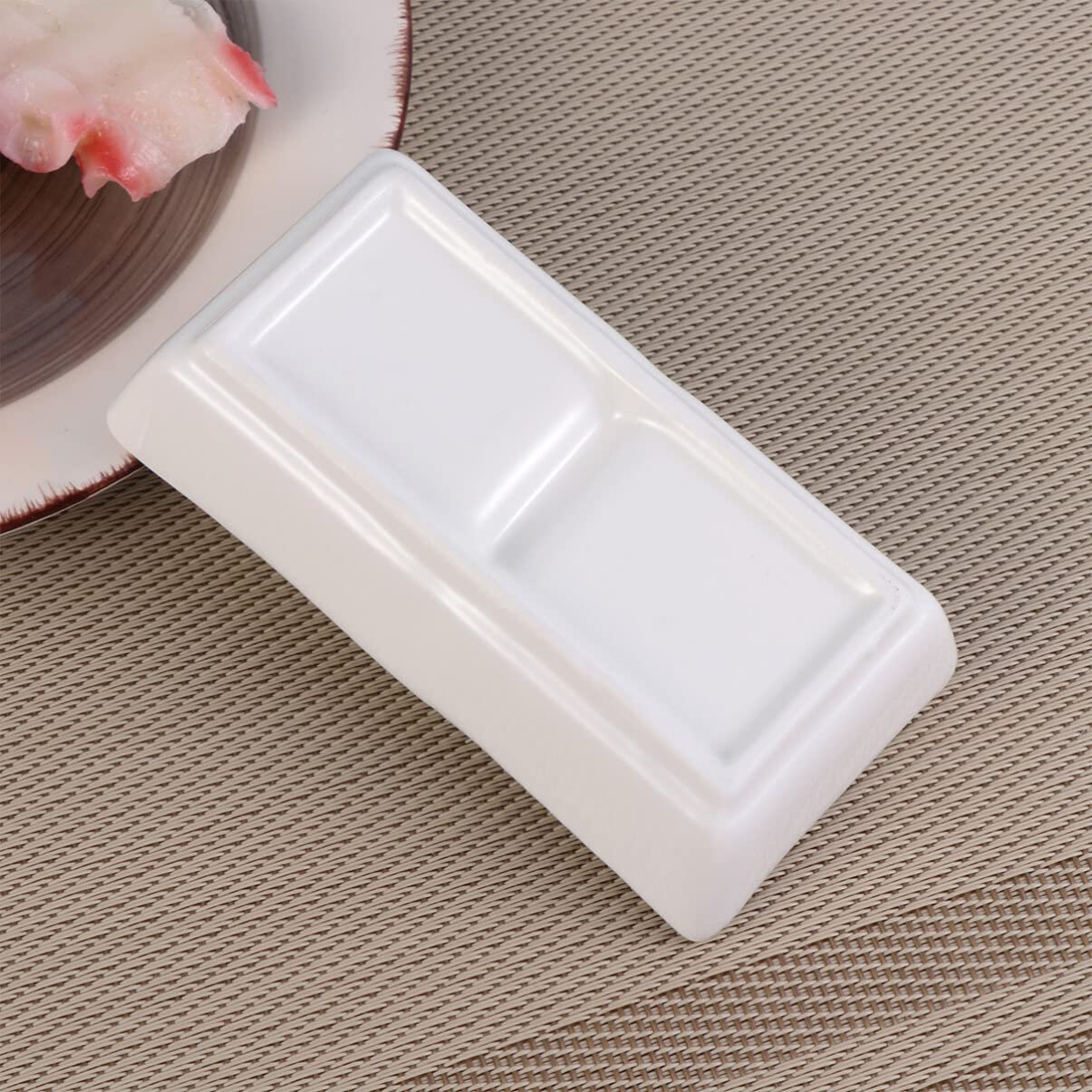 Kichvoe 2-Compartment Divided Ceramic Appetizer Plates - White Soy Sauce Dipping Dishes, Charcuterie Bowls & Snack Platter for BBQ, Ketchup, Vinegar - Perfect for Entertaining, Party Serving & Restaurant Use