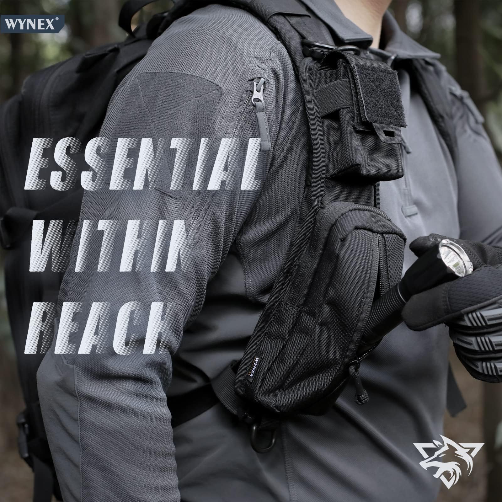 WYNEX MOLLE Accessories Pouch with Zipper Pocket - Tactical Shoulder Strap Bag for Backpack Attachment, Includes Phone Holder - Perfect for Hiking, Camping & Outdoor Adventures