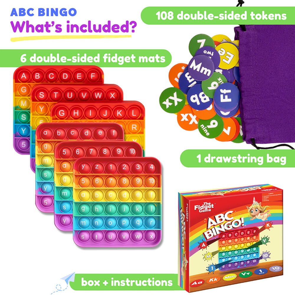 ABC Pop & Match Bingo Game - Multisensory Alphabet, Number & Color Learning Toy for Preschoolers | 115 Piece Educational Set for Classroom & Homeschool Activities