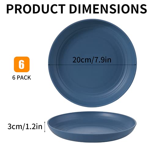 7.8 Inch Wheat Straw Plates 6 Pack - Unbreakable Deep Dinner Plates for Kids & Adults, BPA Free, Dishwasher & Microwave Safe - Eco-Friendly Dinnerware for Parties, Picnics, Camping & Everyday Use