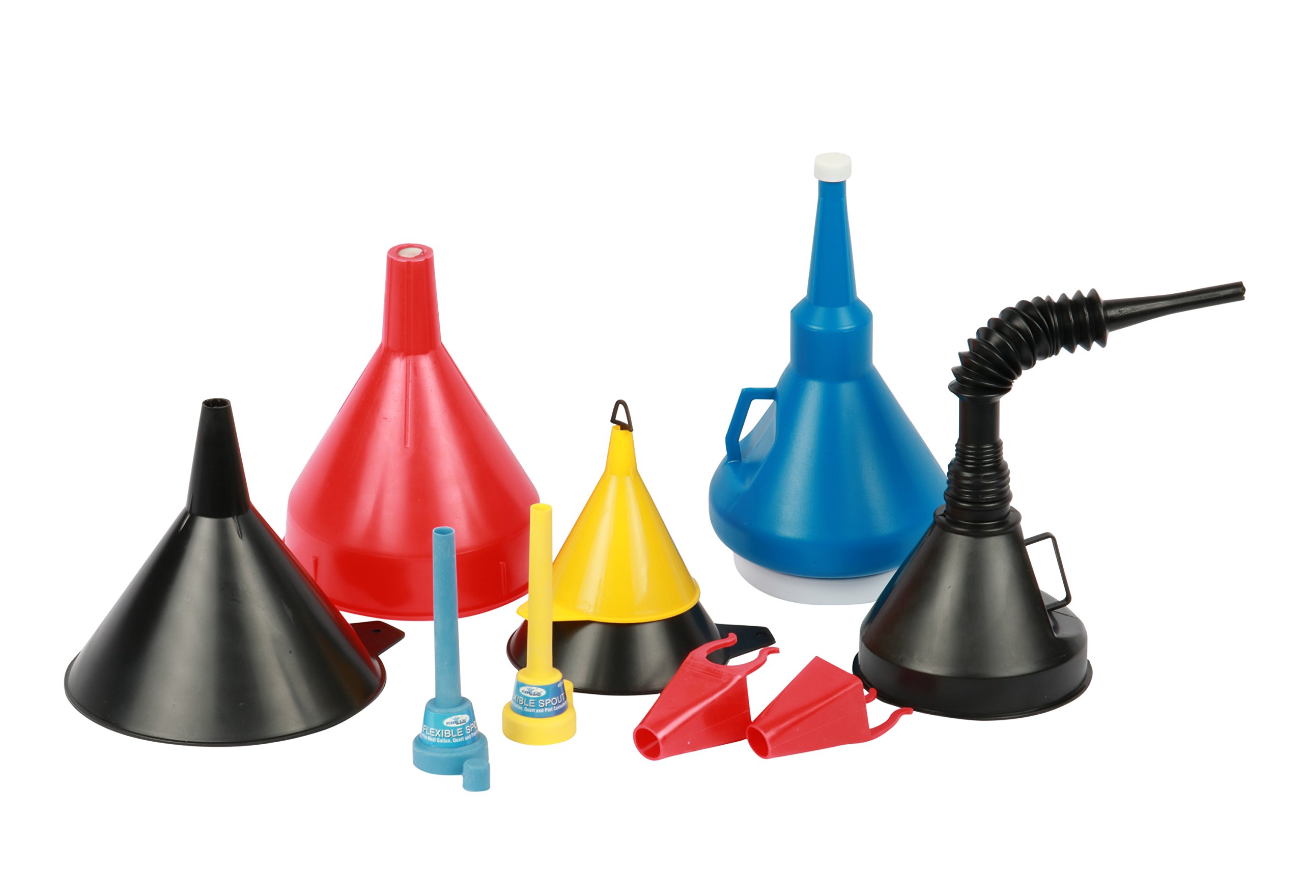 Funnel King 32850 10-Piece Funnel Set - Multi-Size Plastic Funnels for Automotive, Garage & Workshop Use - Essential for Oil Changes, Fluid Transfers & DIY Projects