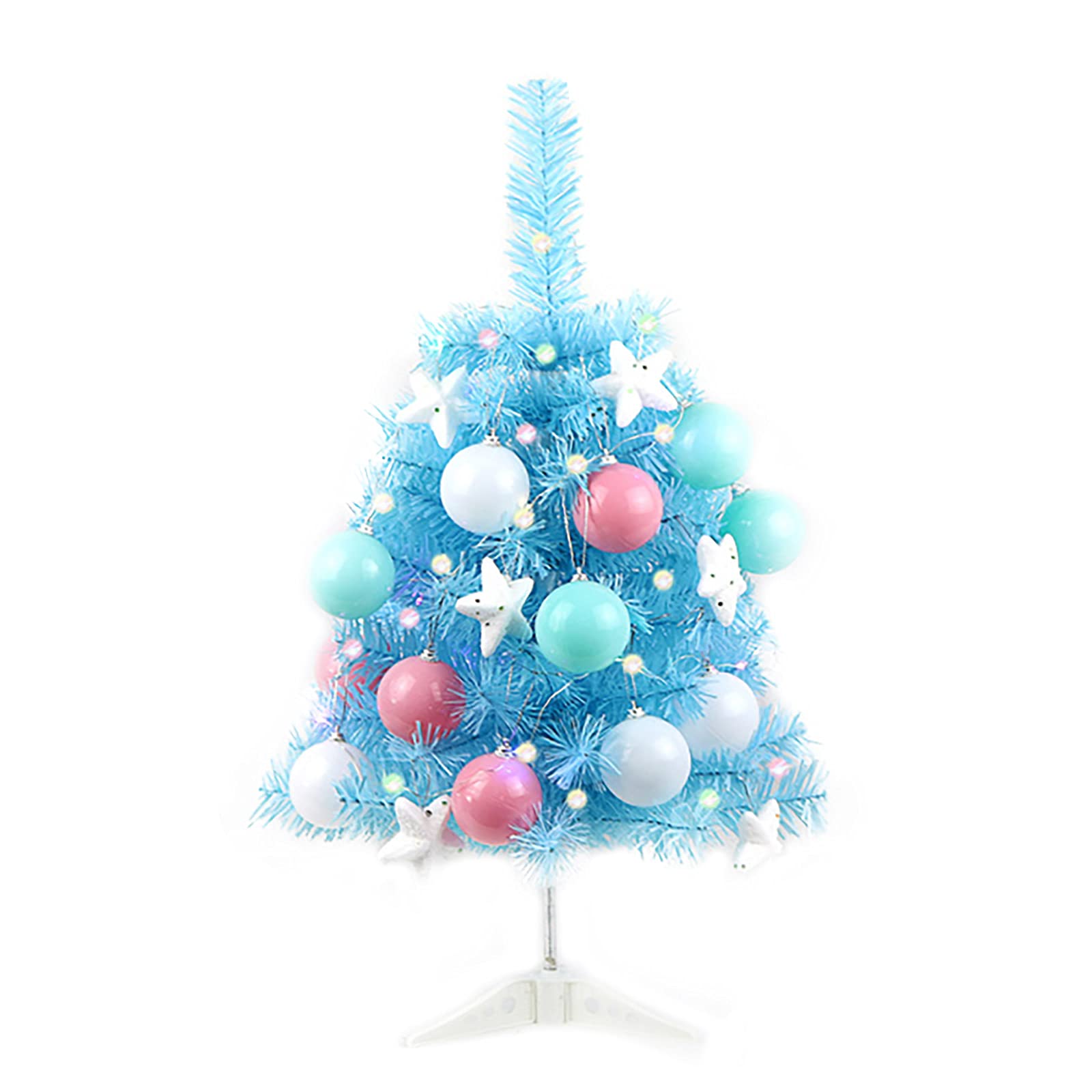 Fonzci 24 Inch Mini Tabletop Christmas Tree with LED Lights & Ornaments - Artificial Small Desktop Xmas Tree for Holiday Home Office Party Decorations | Perfect for Christmas Gifts, Office Desk, Mantel Decor & Festive Centerpieces