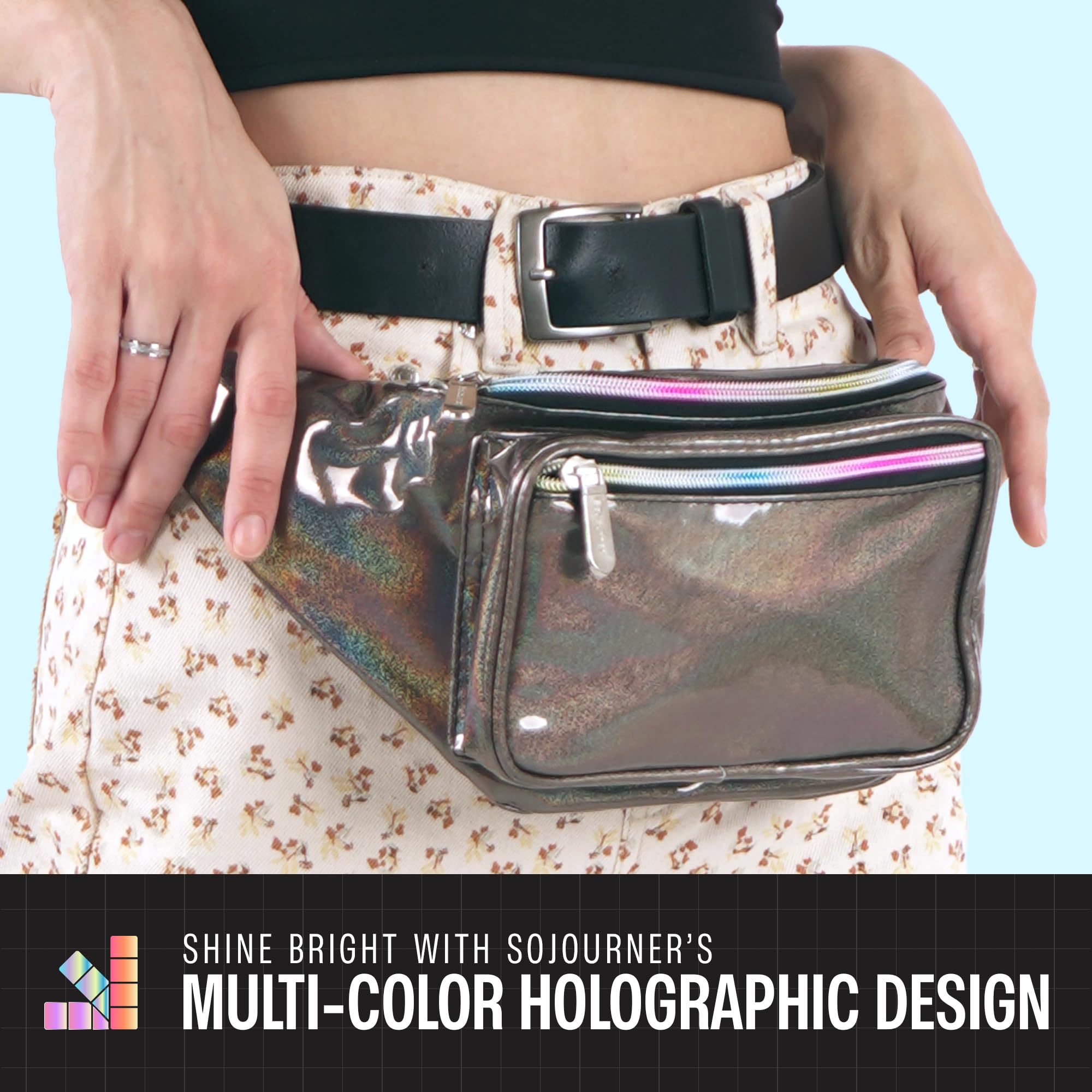 Holographic Fanny Pack Belt Bag for Men & Women - Waterproof Crossbody Waist Bag with Large Capacity - Hands-Free Bumbag for Hiking, Running, Travel, Festivals & Outdoor Activities (Copper Glitter)