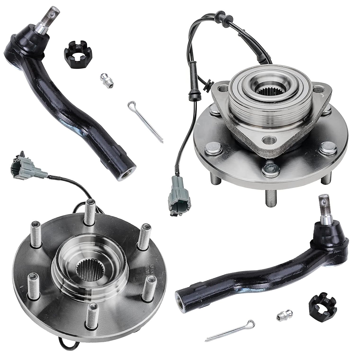 Detroit Axle 4-Piece Front Wheel Bearing Hub Kit - Compatible with 2004-2007 Infiniti QX56, Nissan Titan, Pathfinder, Armada - Includes 2 Wheel Bearings & Hubs + 2 Outer Tie Rod Ends - Durable Replacement Parts for Smooth Ride & Off-Road Adventures
