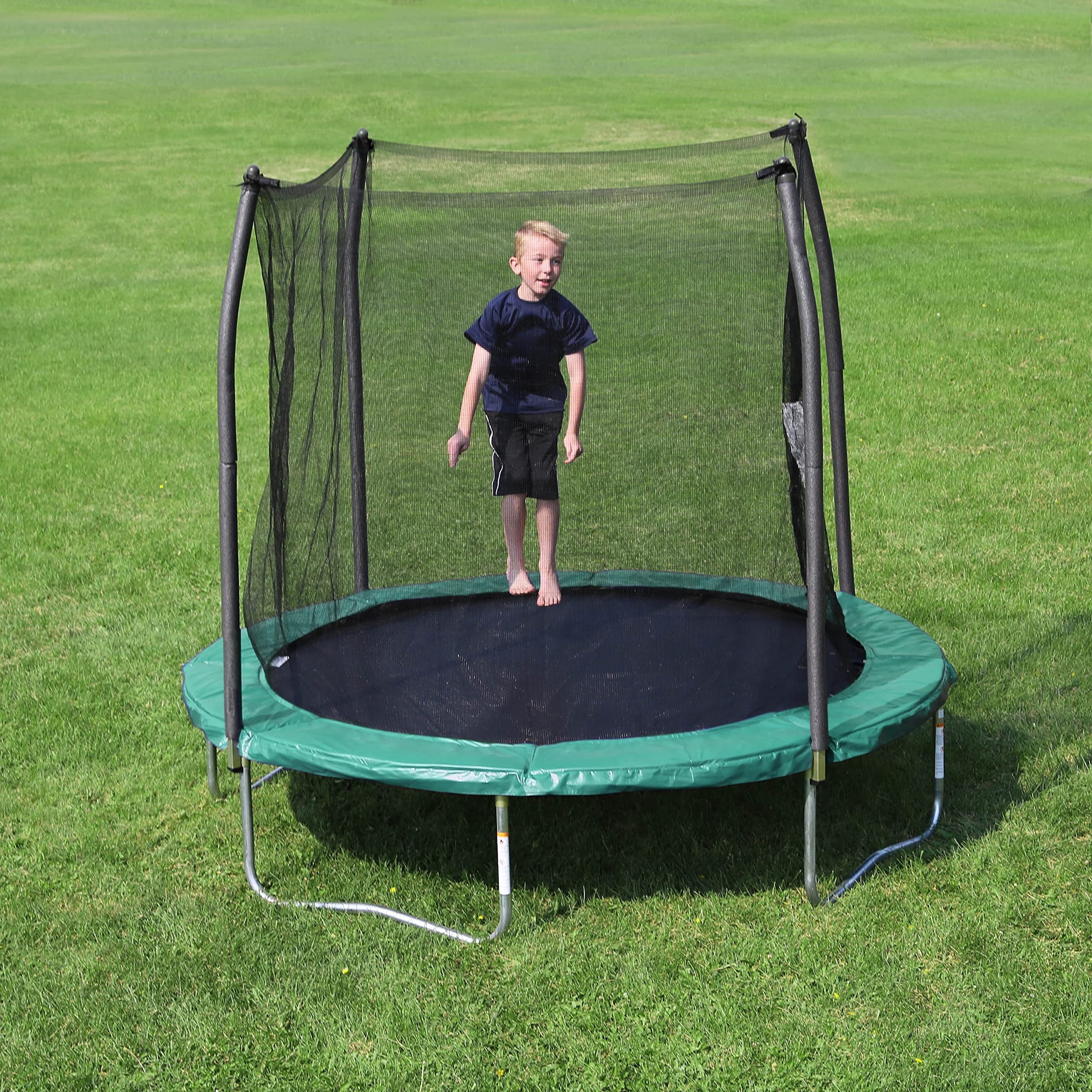 Skywalker Trampolines 8-Foot Round Trampoline with Safety Net Enclosure - Green | Outdoor Backyard Fun for Kids & Family | Durable Jumping Mat for Exercise & Play