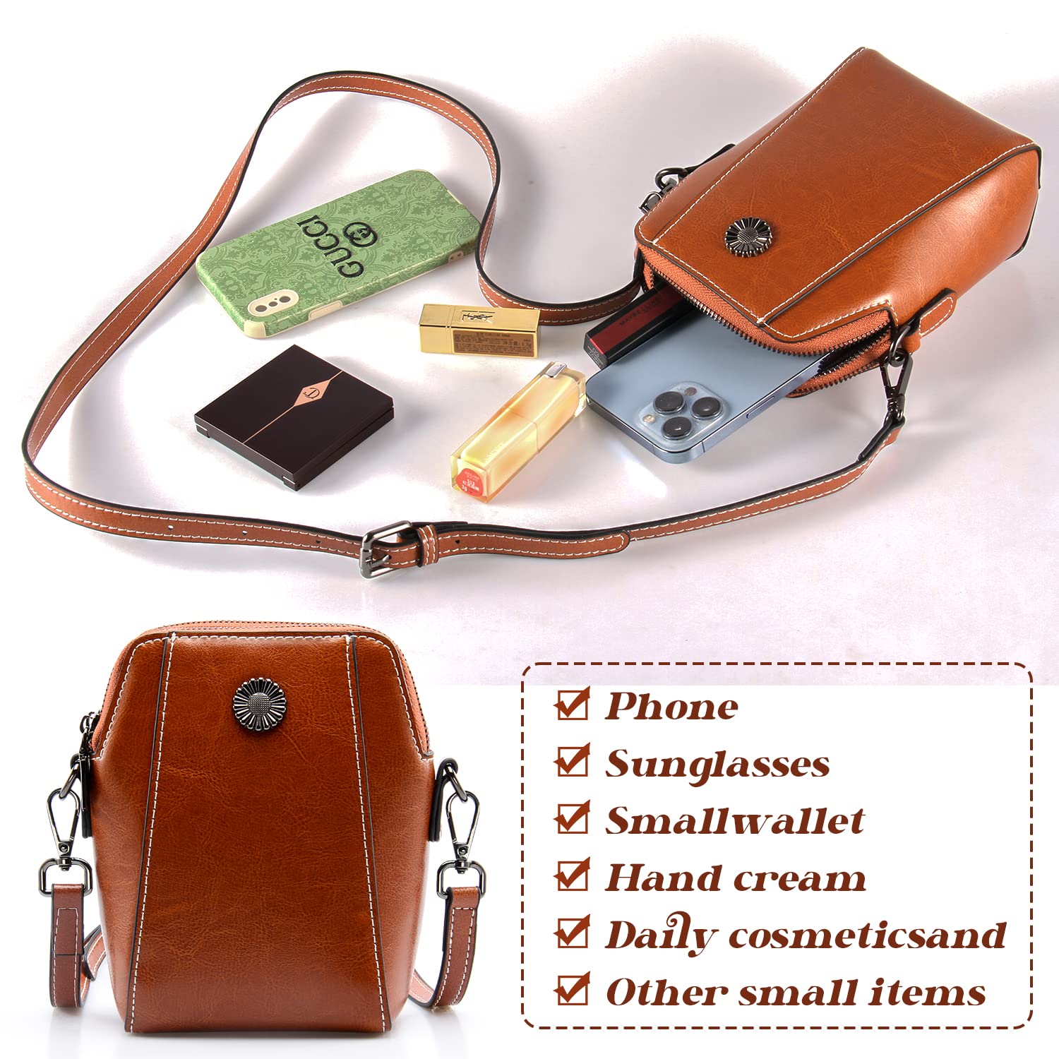 Stylish Designer Leather Crossbody Bag for Women - Soft Shoulder Handbag with Phone Pocket - Perfect Gift for Her | Ideal for Everyday Use, Travel & Shopping